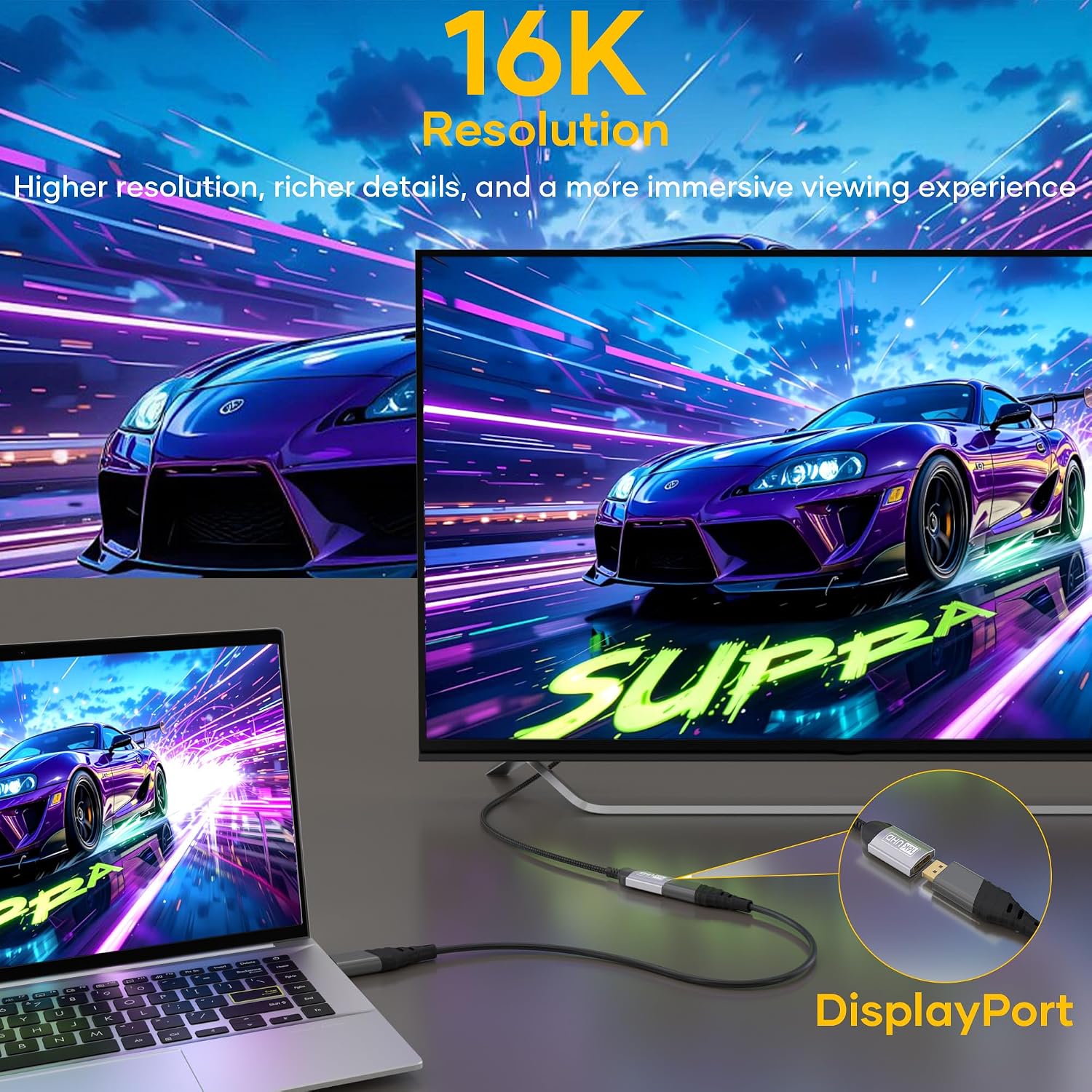 Thumbnail 4 de lalasis 16K DisplayPort 2.1 Extension Cable, 0.2 m, 80 Gbps