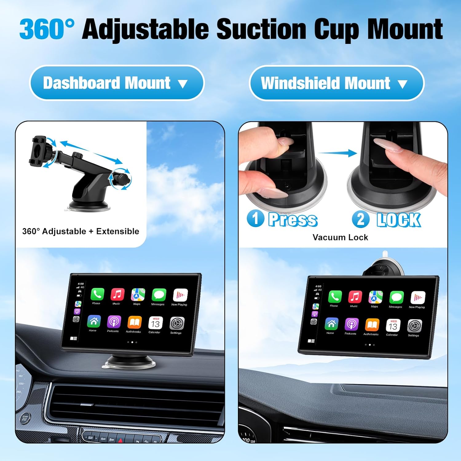 Thumbnail 6 de 7-Inch Wireless CarPlay & Android Auto Screen (Black) — Bluetooth, Voice Control, Mirror Link