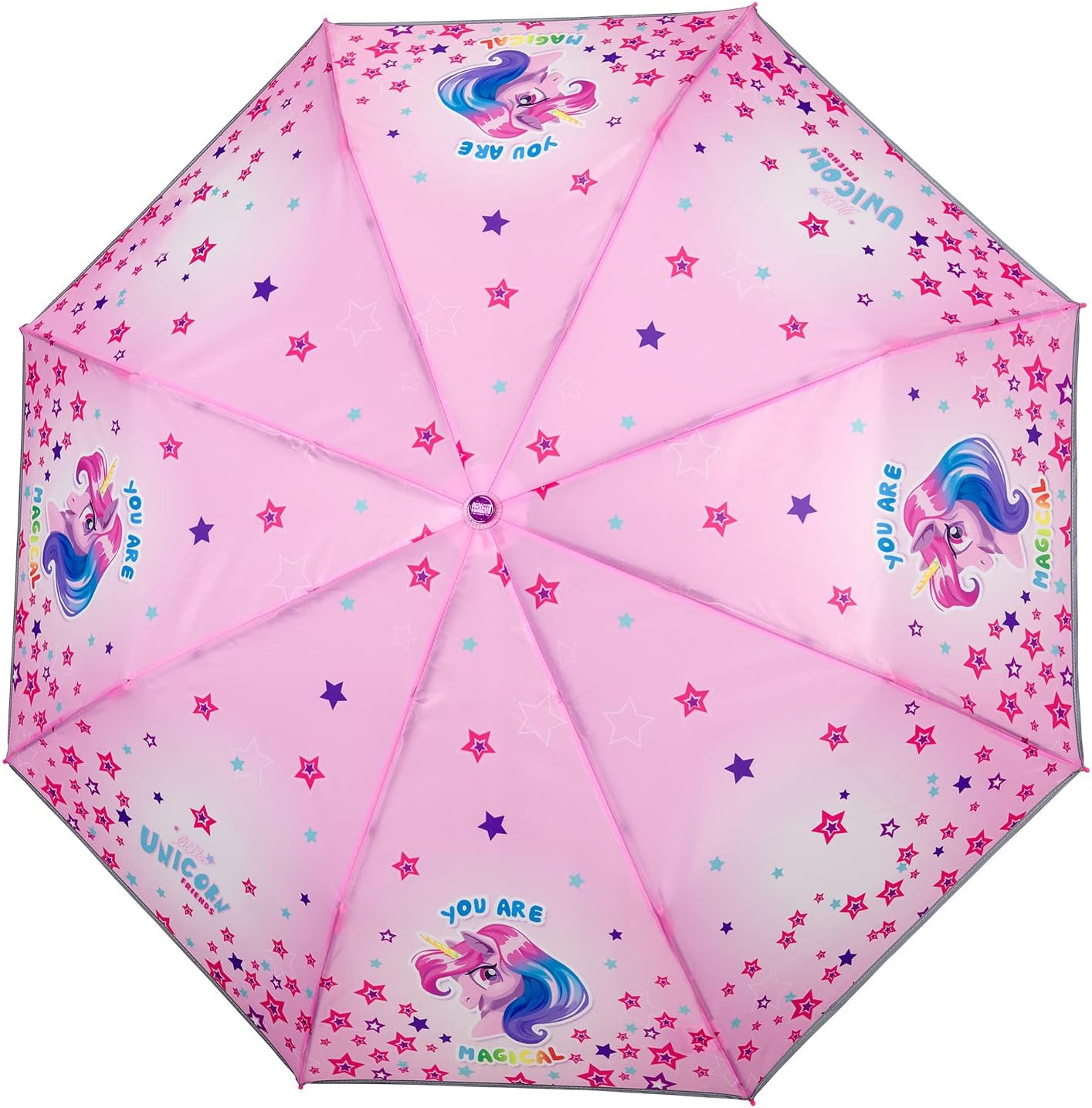 Thumbnail 4 de Ombrello pieghevole rosa con unicorno per bambina, portatile e antivento (diametro 91 cm)