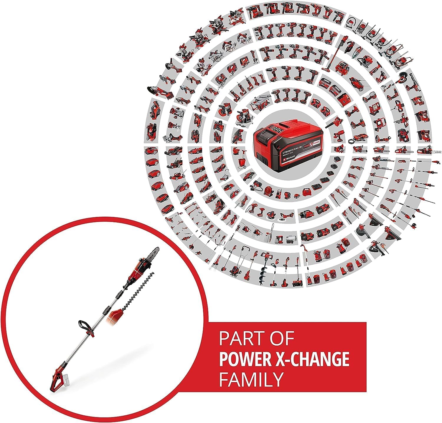 Thumbnail 1 de Einhell 18V Power X-Change Cordless 2-in-1 Long Reach Pole Hedge Trimmer and Mini Chainsaw (GE-HC 18 Li T Solo)