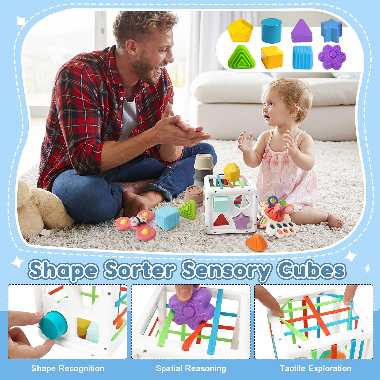 Thumbnail 4 de EPOGG 6-in-1 Montessori Baby Toys Set (6–12 Months Up) with Pull String, Stacking Cups, Tissue Box & More
