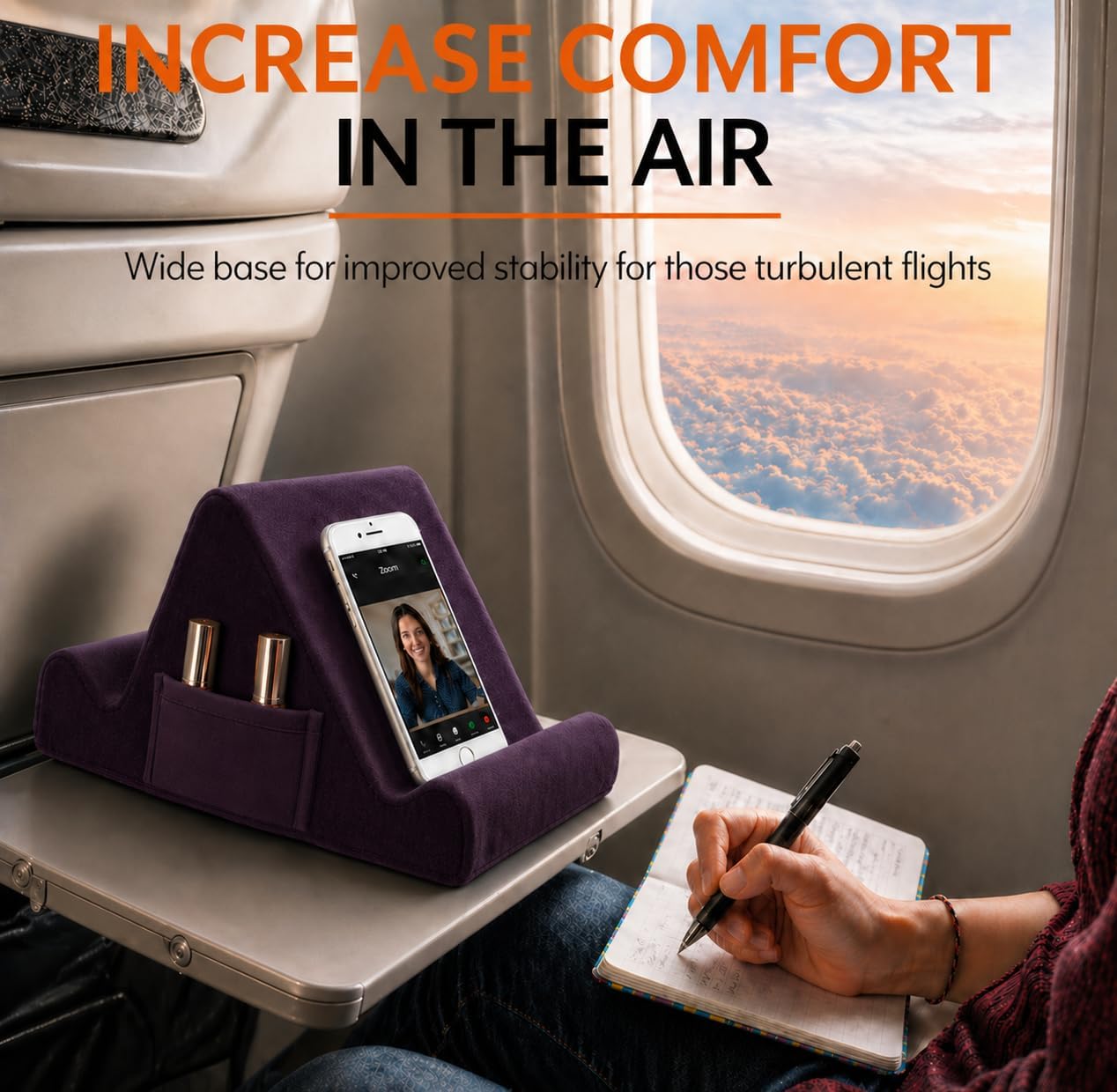 Detalle de Brookstone Tablet Lap Cushion: Memory Foam Hands-Free Tablet Stand in Purple