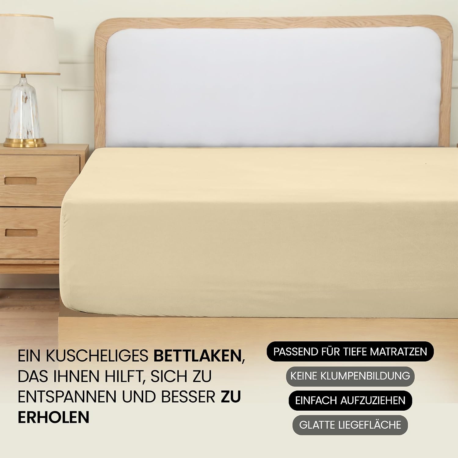 Detalle de Utopia Bedding Spannbettlaken 160x200 cm (beige) mit 35 cm Taschen-Tiefe aus gebürsteter Polyester-Mikrofaser