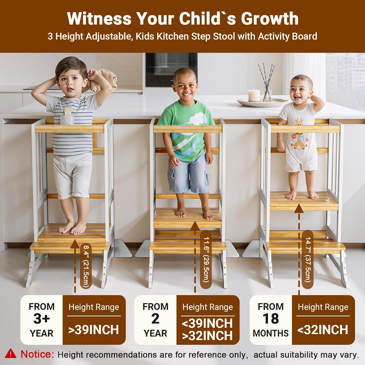 Detalle de COSYLAND Height-Adjustable Toddler Standing Tower: Stable, Lightweight Kitchen Stool for Growing Kids