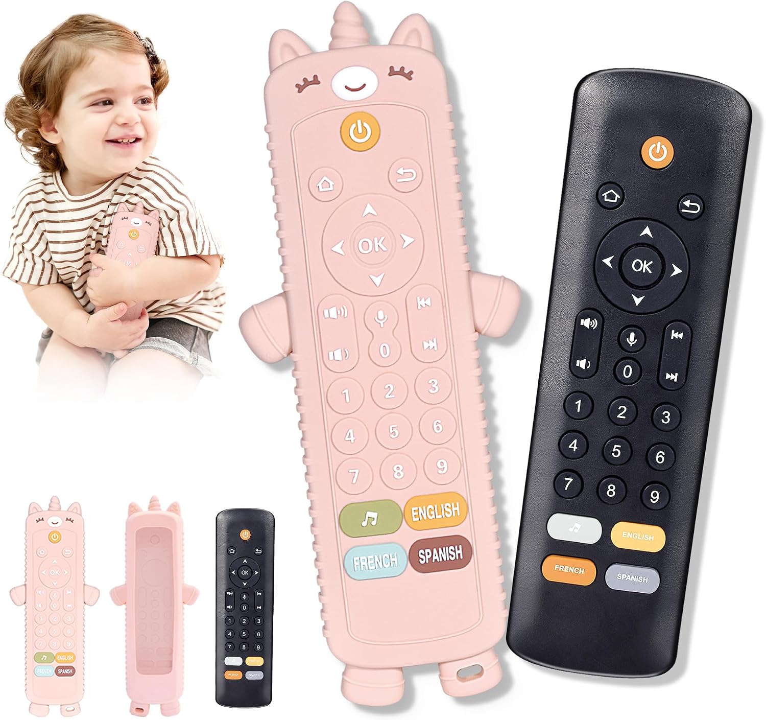Thumbnail 6 de Baby remote control toy with silicone teether cover — musical learning in 3 languages (English, Spanish & French) for 6–18 months