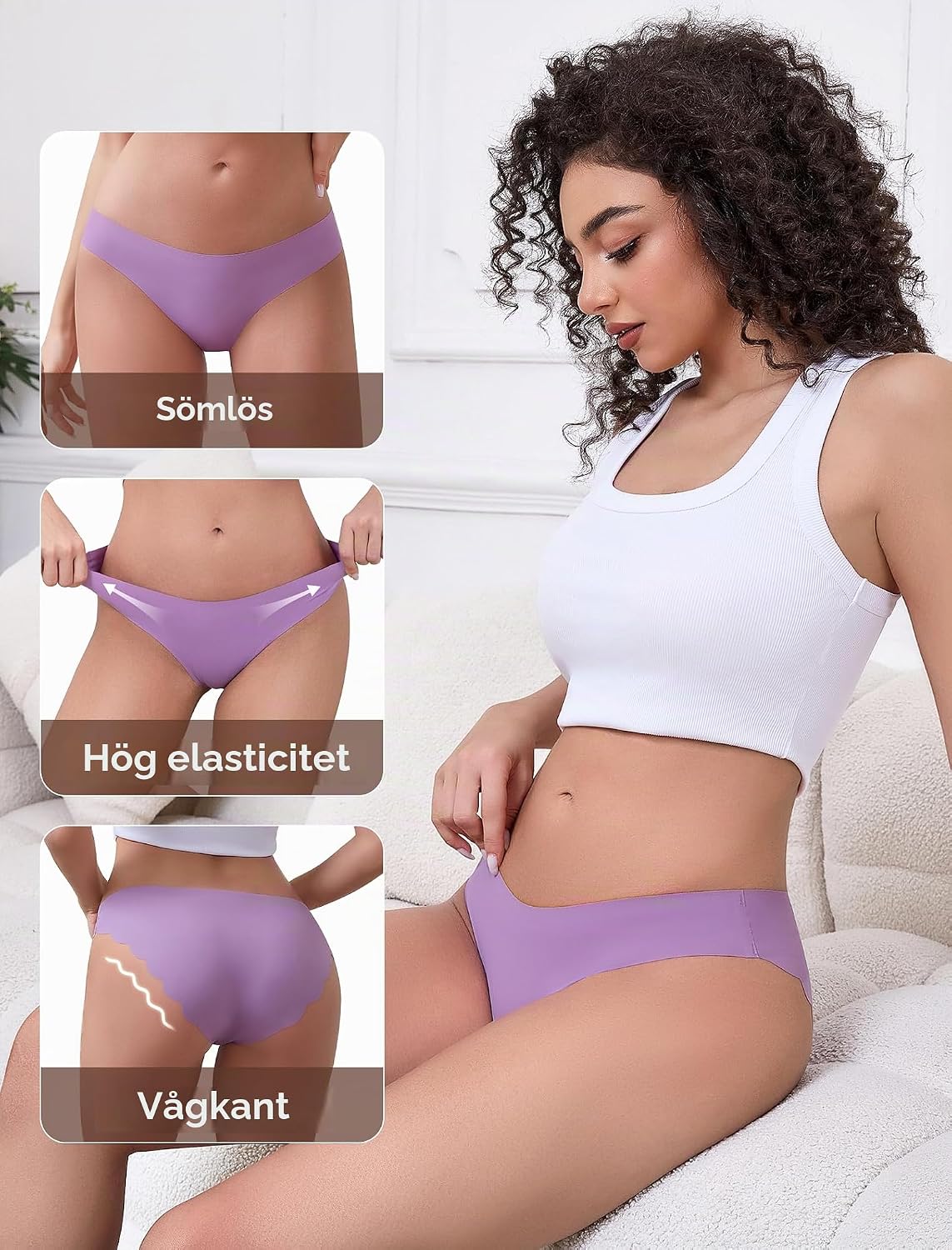 Detalle 2 de VOENXE sömlösa bikinitrosor, 5-pack med mjuk känsla och hipstermodell