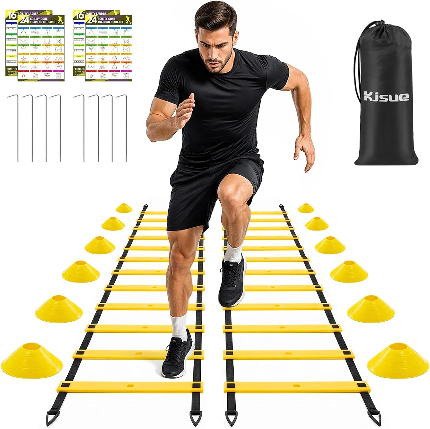 Detalle de KJSUE 2-Pack Agility Ladder Set with Adjustable Rungs, Cones and Stakes