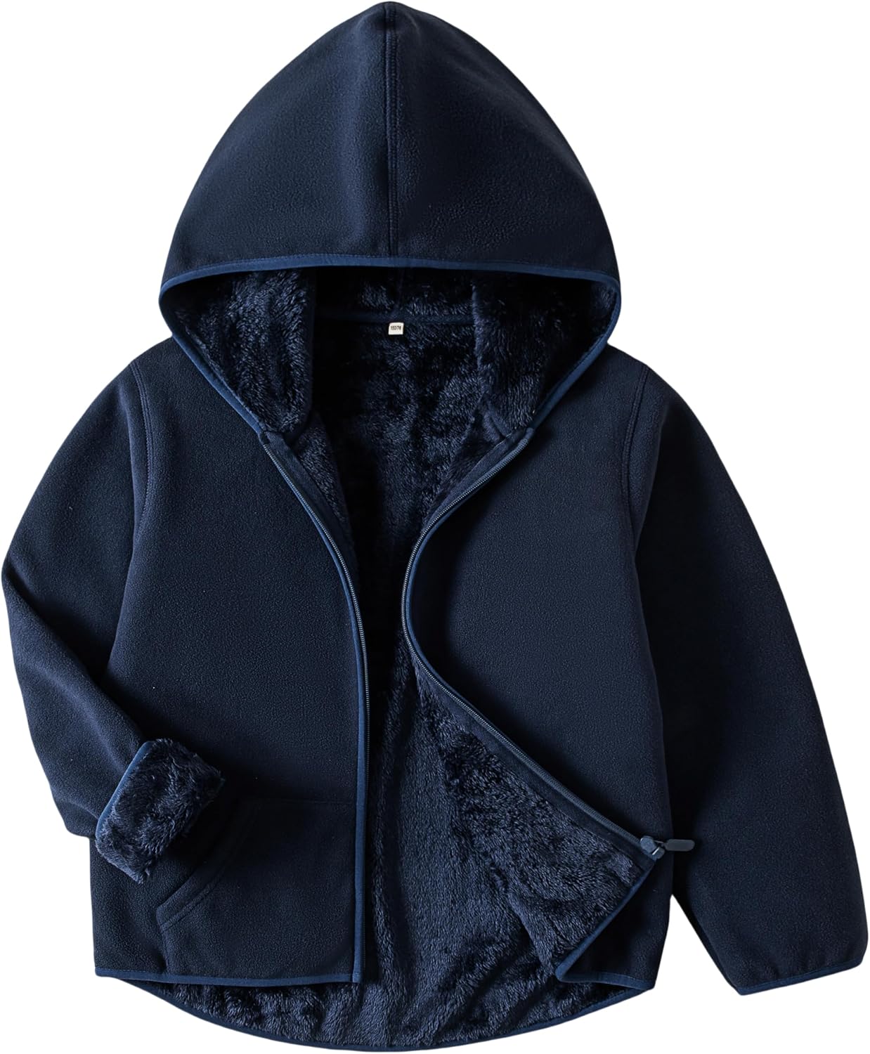 Detalle de EIGIOO Boys' Hooded Polar Fleece Jacket with Sherpa Lining and Zip-Front