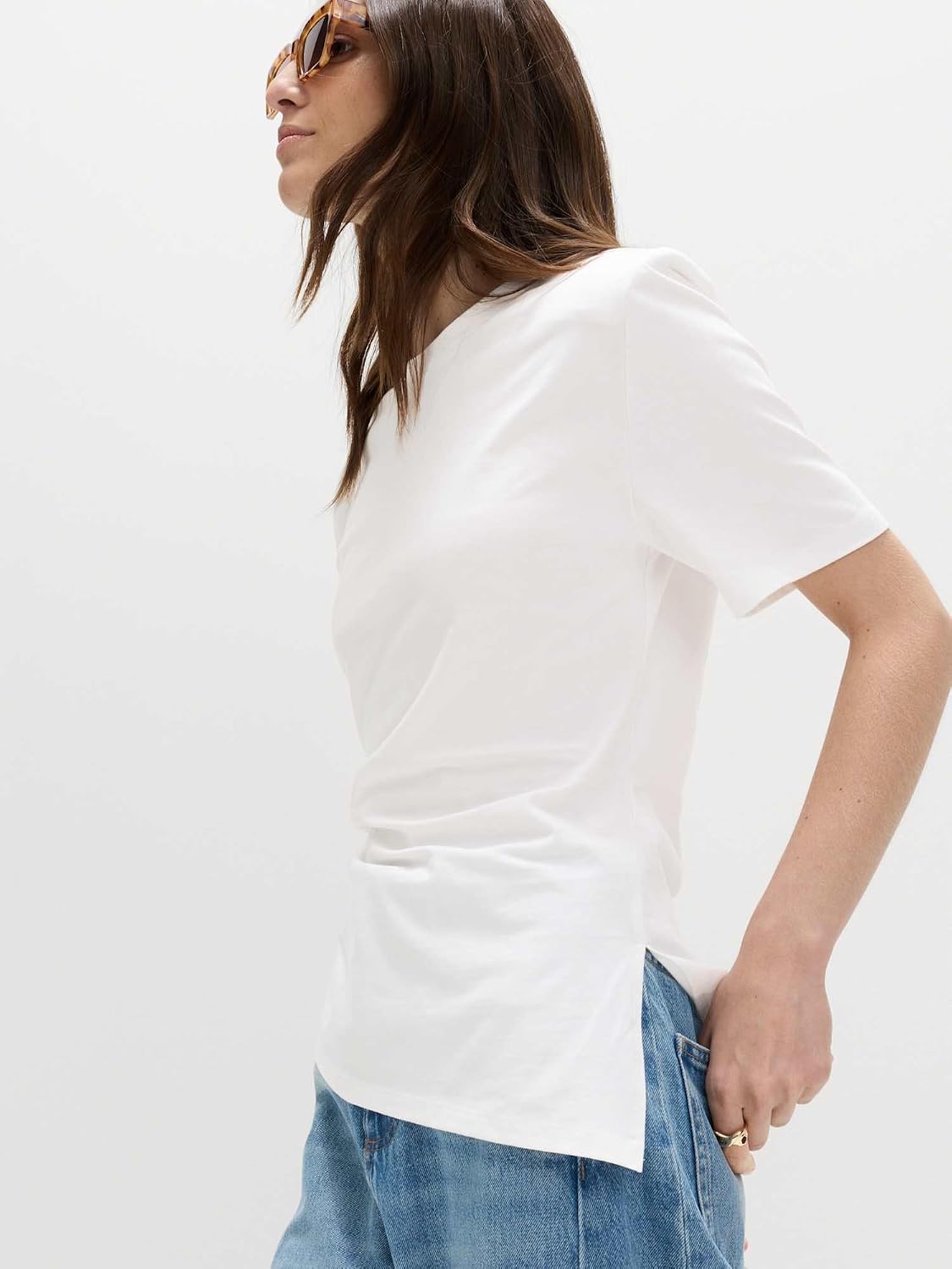 Detalle 2 de Marks & Spencer T-shirt van puur katoen met gevoerde schouders en asymmetrische zoom