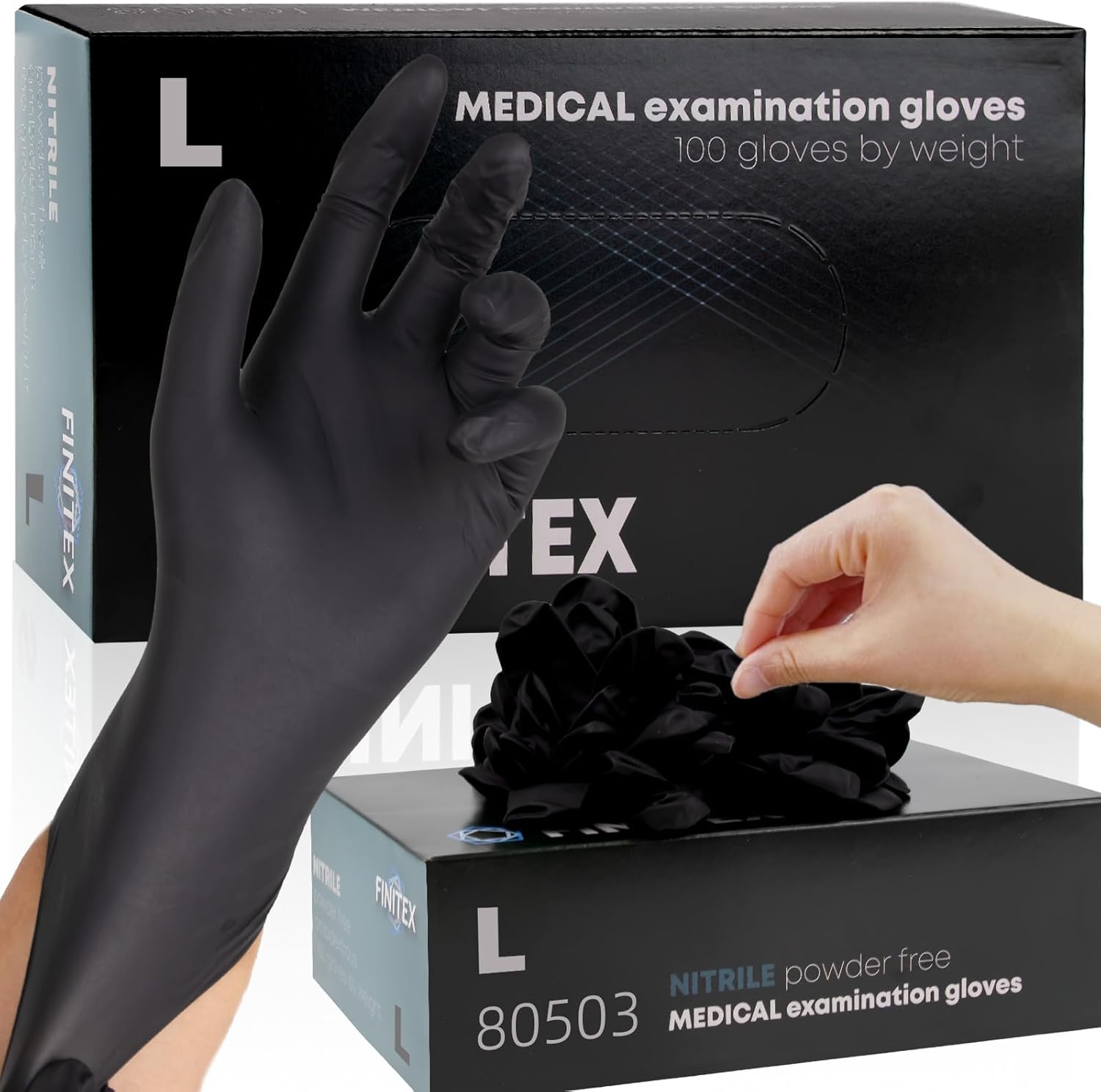 FINITEX Black Nitrile Gloves 5 mil, 100 pcs