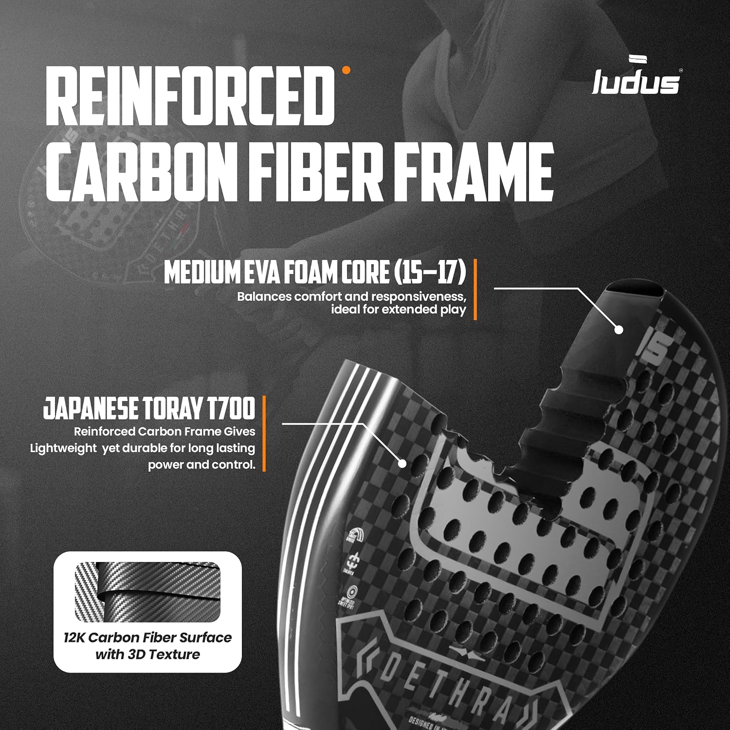 Detalle 2 de Racchetta da padel 12K in carbonio 360 g