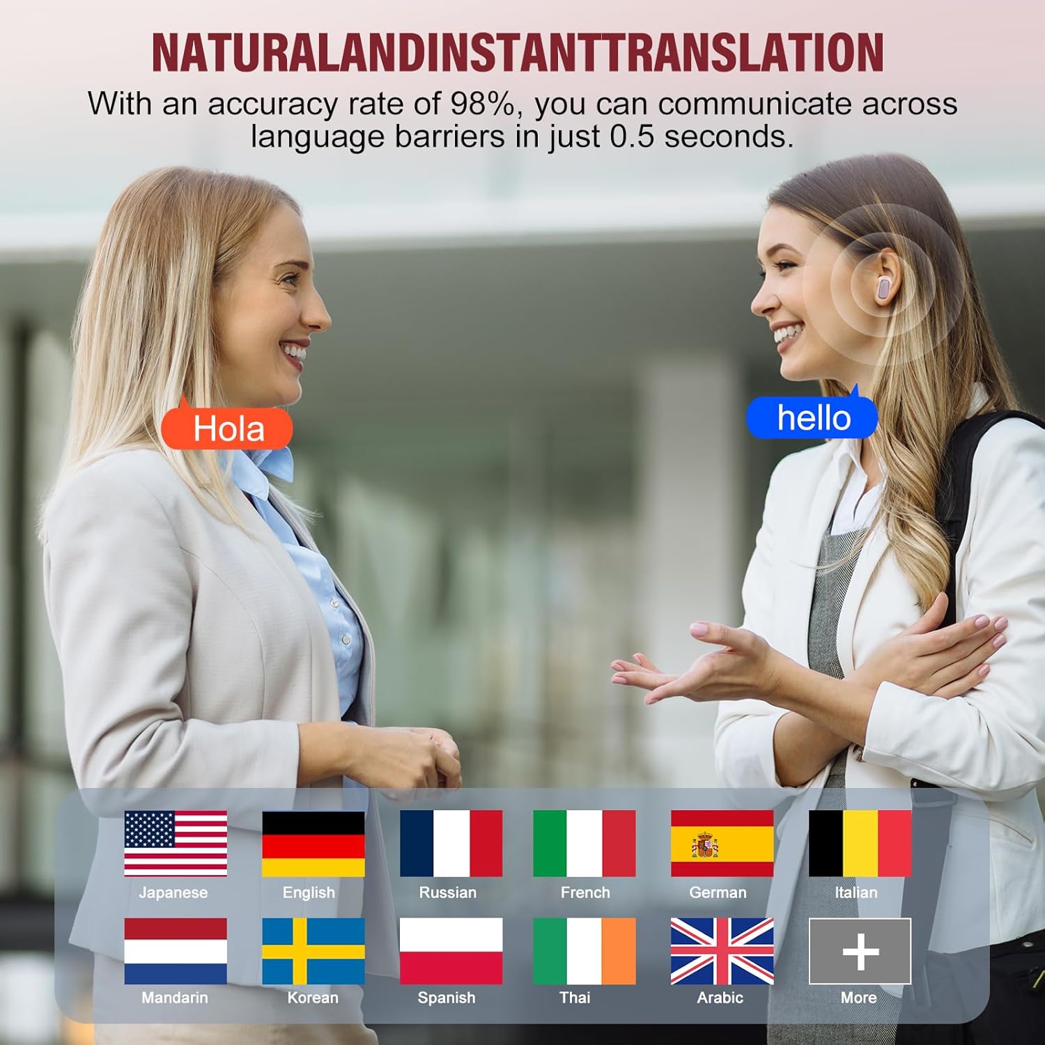 Thumbnail 1 de Ecouteur Traducteur Instantané H63 – 164 langues, Bluetooth 5.4, 40 h d’autonomie, Or rose
