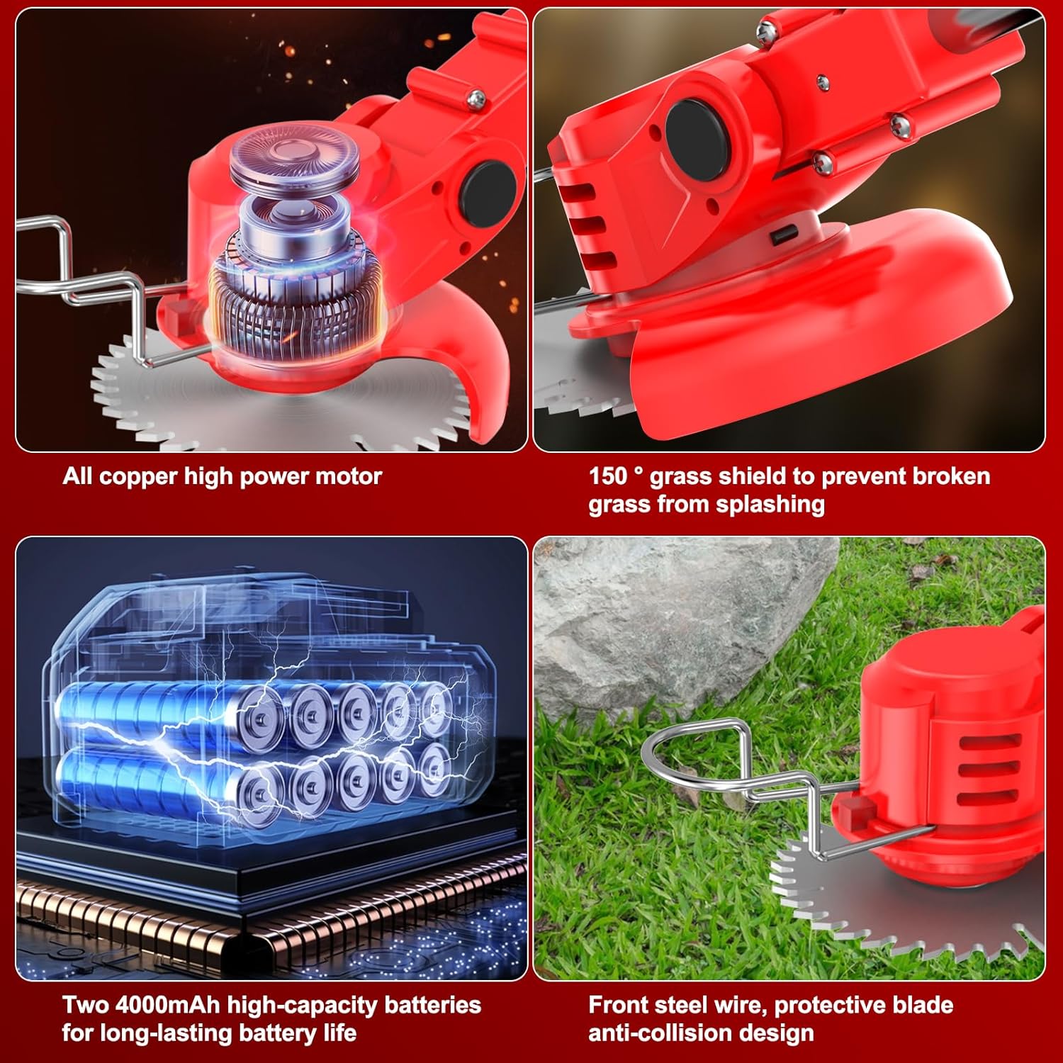 Thumbnail 4 de 21V Cordless Strimmer (2 x 4000mAh batteries) with 15,000 RPM 750W motor, telescopic lightweight grass trimmer