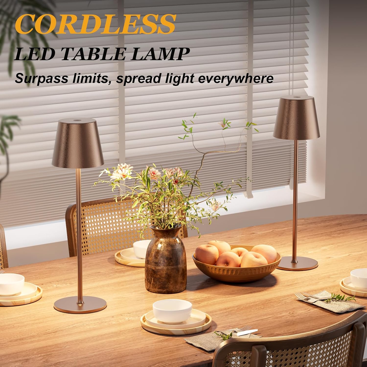 Thumbnail 3 de Aooshine Cordless Table Lamps (Set of 2) with Touch Control – 3-Colour Modes, USB-C Rechargeable, Brown