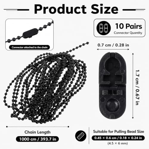 Detalle 2 de KALUROIL Chaînette de store noire, lot de 3 × 10 m avec 30 clips