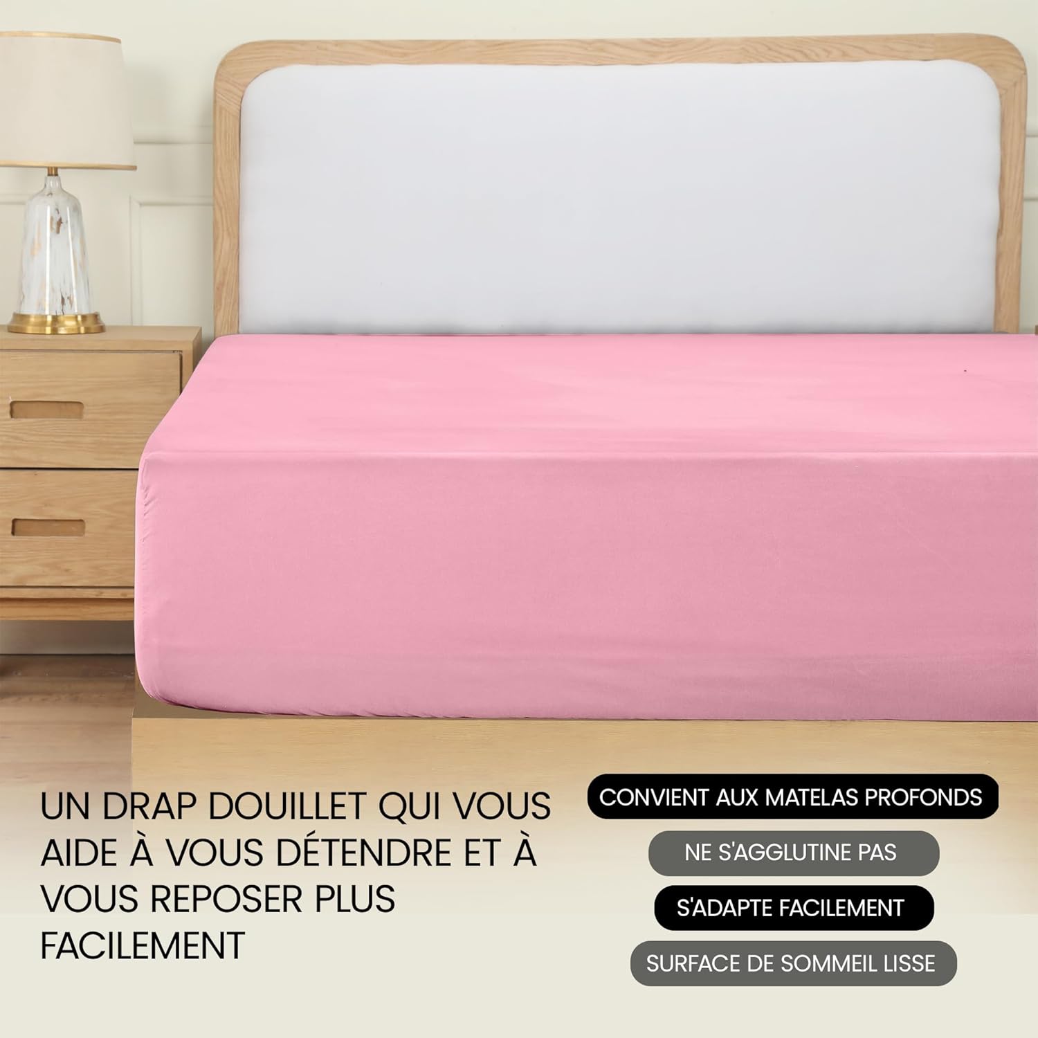 Thumbnail 5 de Utopia Bedding Drap Housse Rose 160 x 200 cm – Certifié OEKO-TEX, poches 35 cm