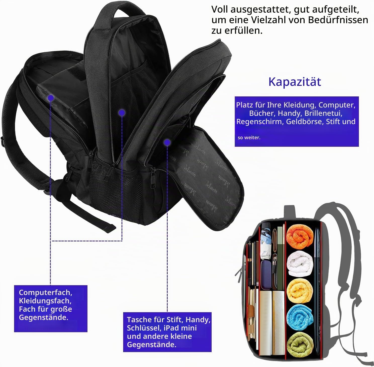 Thumbnail 6 de MATEIN Business Laptop Rucksack 15,6" wasserabweisend