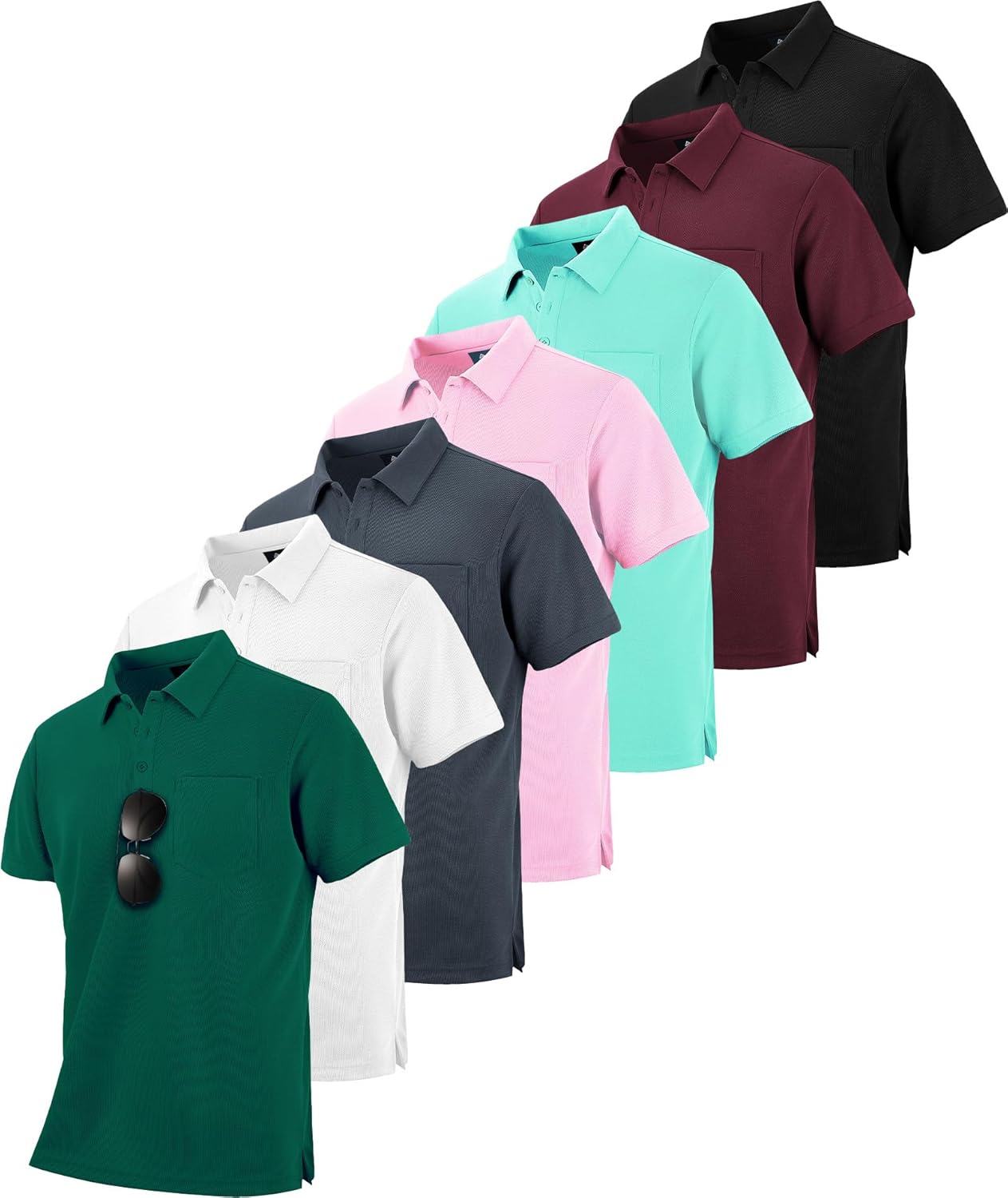 Thumbnail 6 de SCODI 7 Pack Polo Shirts for Men with Pocket: Moisture-Wicking, UPF50+ Golf Polos