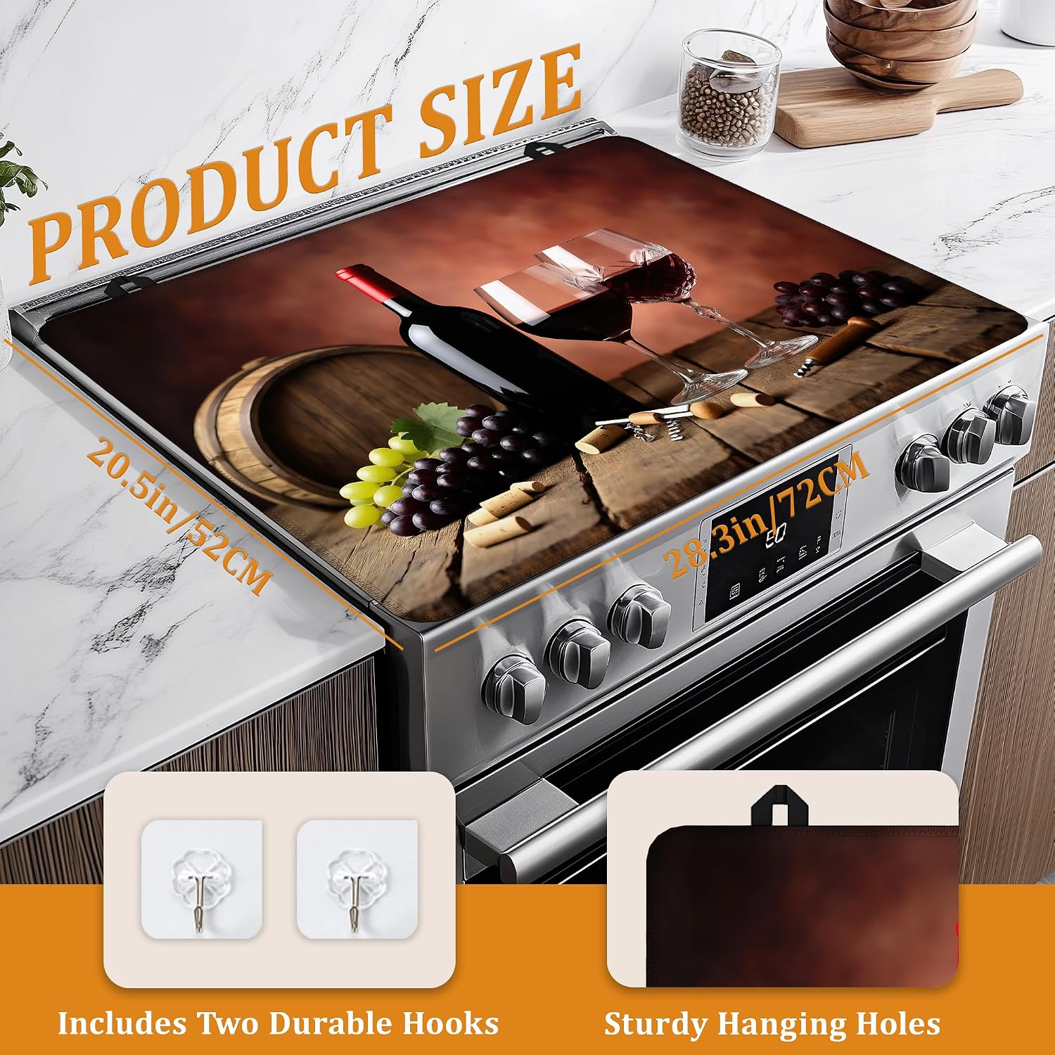 Detalle 2 de YIKTI Farmhouse Grape Wine Stove Top Cover, 28 x 20 Inch Washable Mat