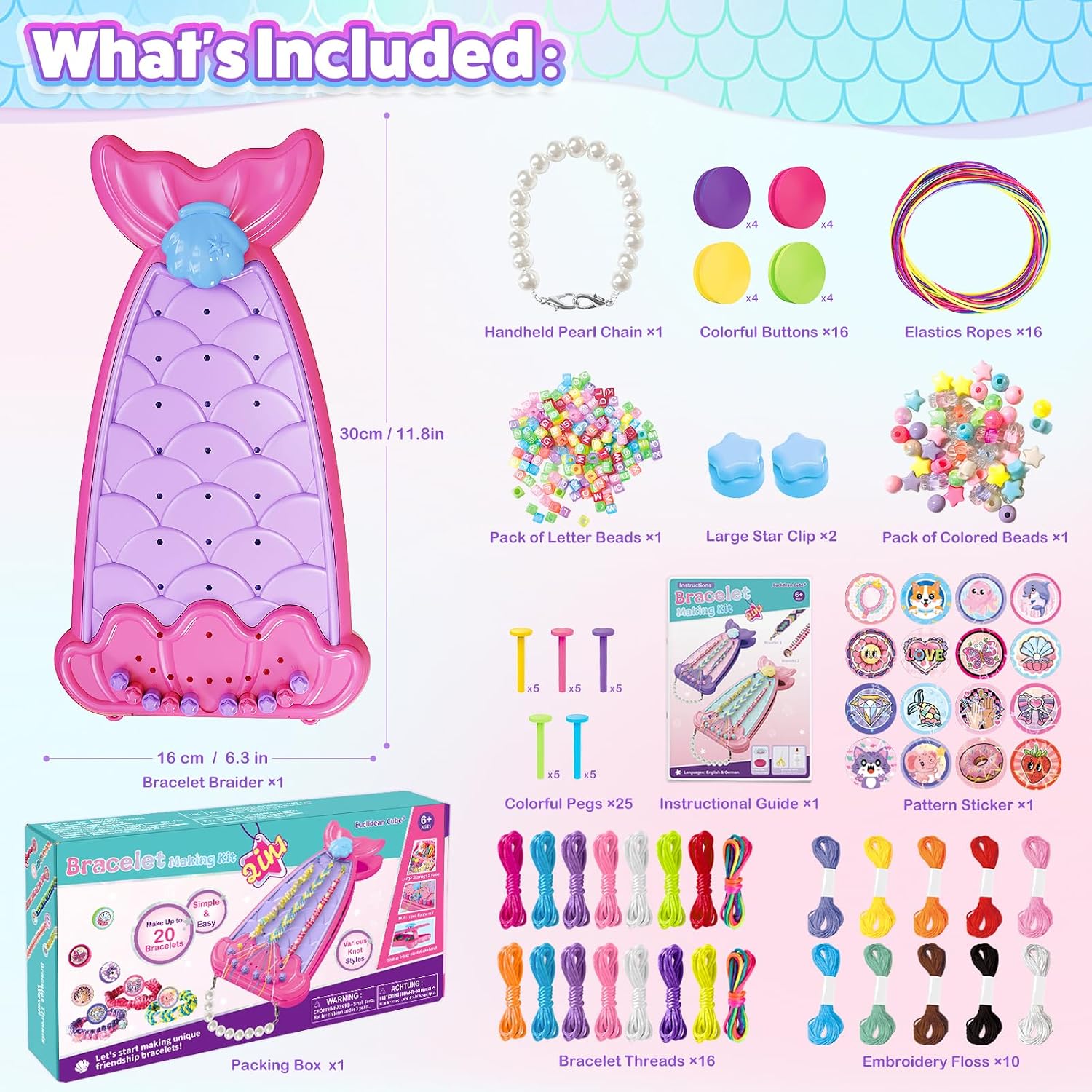 Detalle de Euclidean Cube Bracelet Making Kit for Girls — 2 in 1 Fishtail Shape DIY Jewellery Kit (Rose Red)