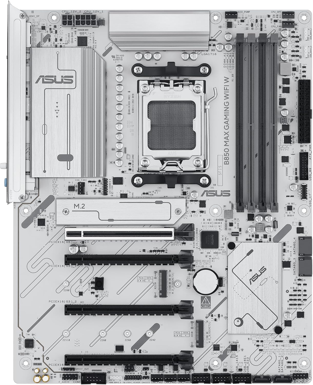 Detalle de ASUS B850 MAX GAMING WIFI W — Carte mère ATX WiFi 6E pour AMD AM5, PCIe 5.0 et DDR5