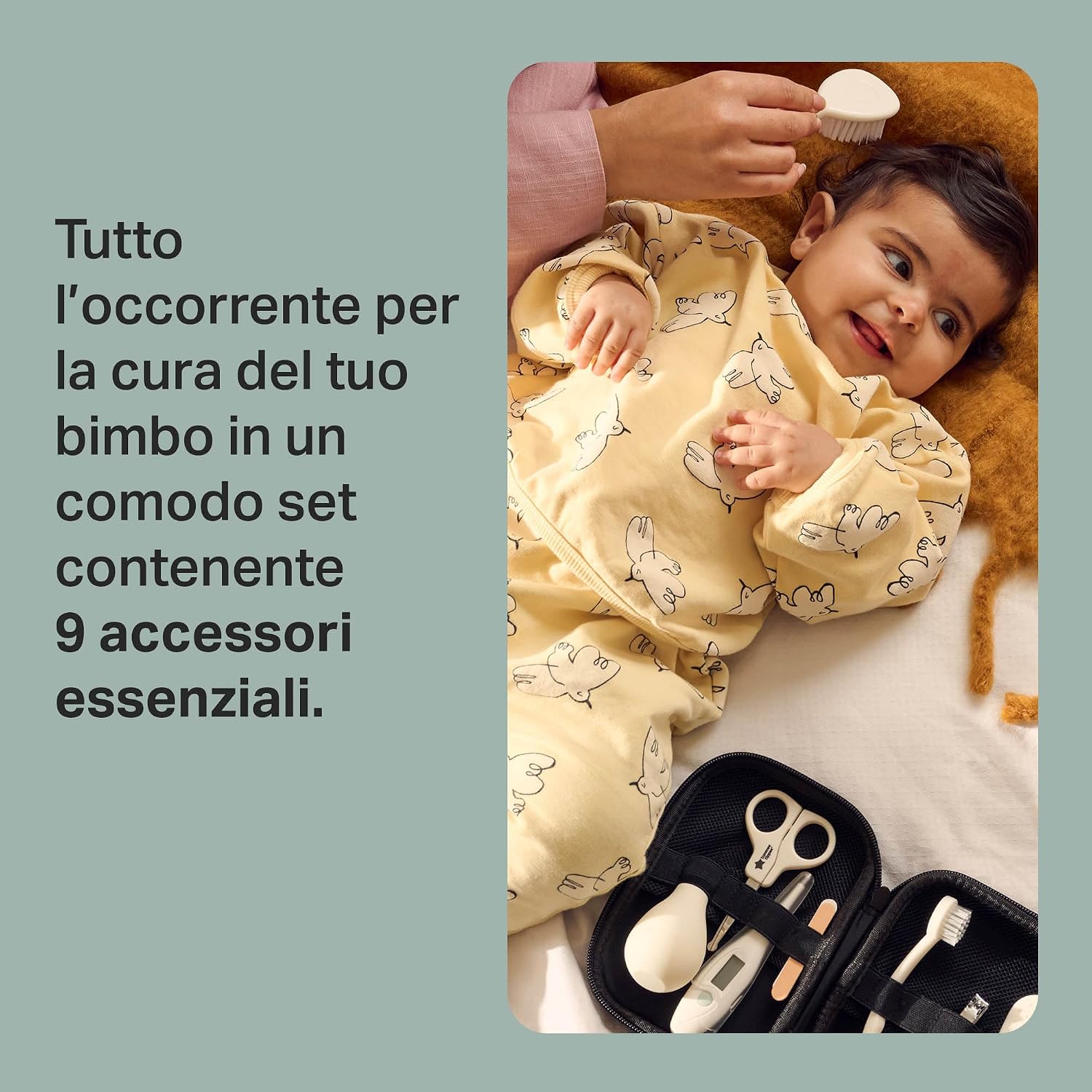 Detalle de Tommee Tippee kit cura e igiene bambini: 9 accessori essenziali in custodia impermeabile e lavabile