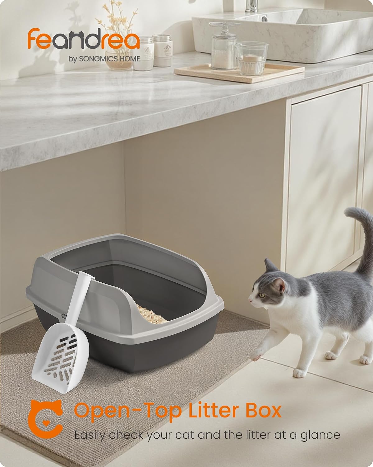 Detalle de Feandrea BOXAL Collection PPT009GN01 XL Open-Top Cat Litter Tray, Slate Grey