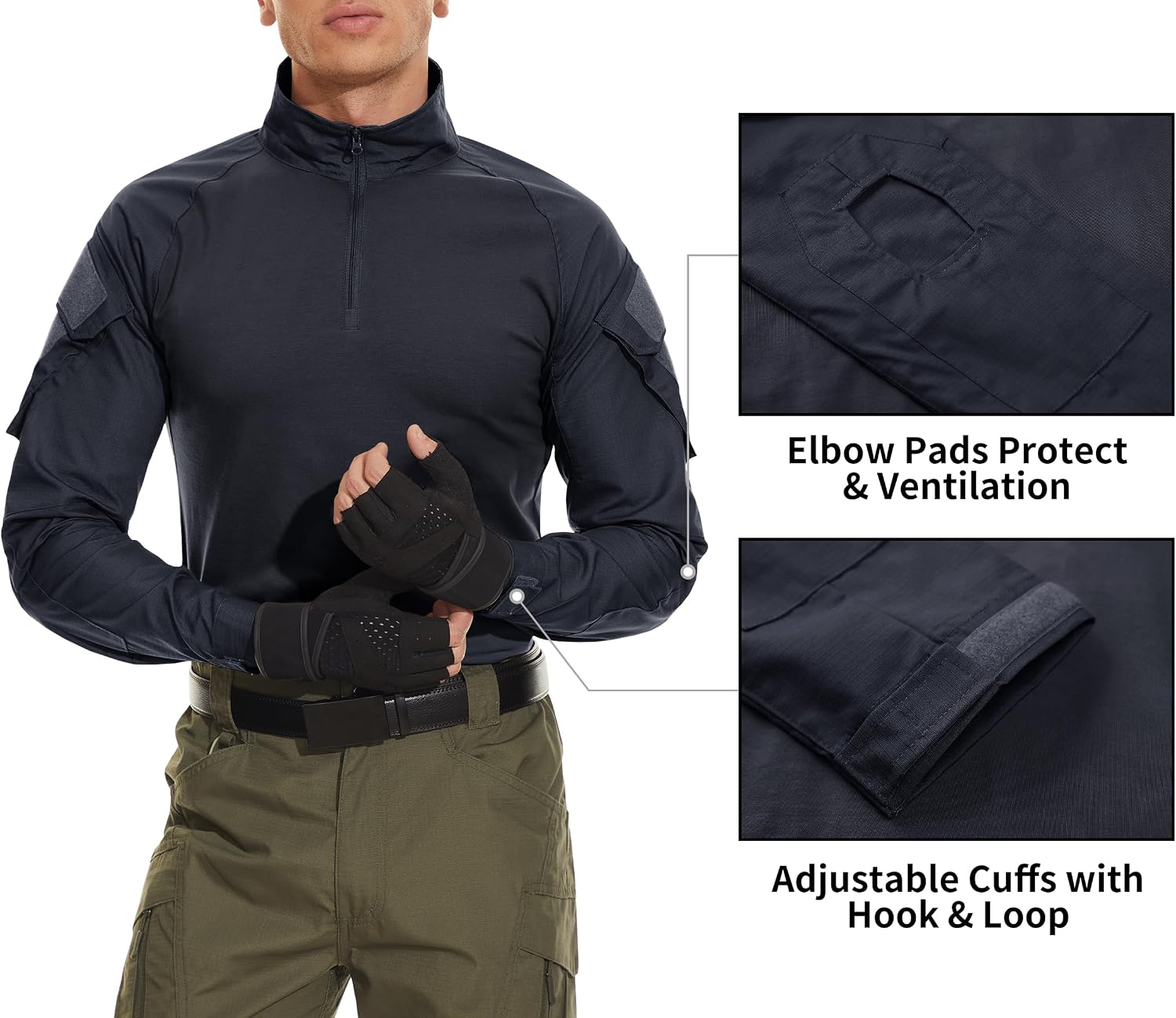 Detalle de TACVASEN Slim Fit Herren Baumwollhemd Outdoor Military T-Shirt mit Tasche