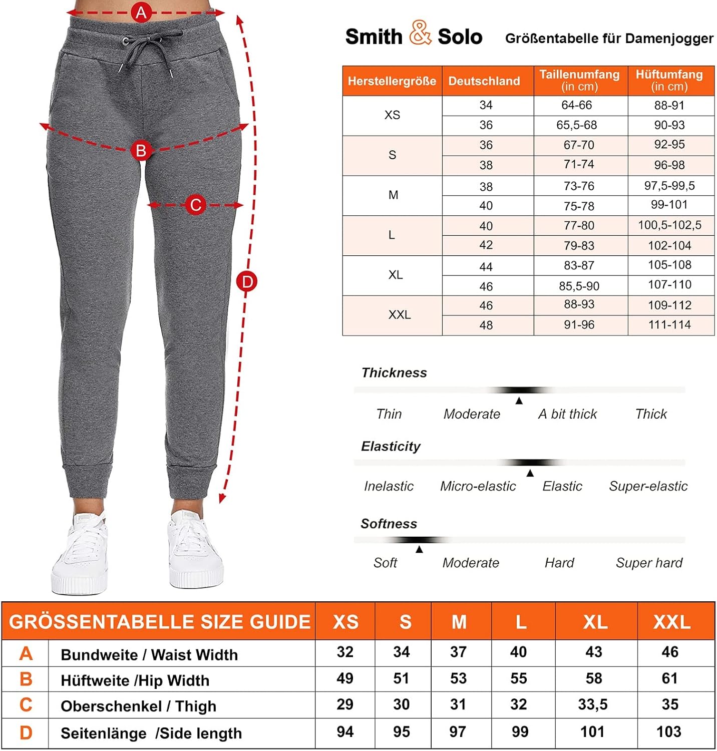 Detalle de Smith & Solo damesjoggingbroek van katoen, slim fit en hoge taille
