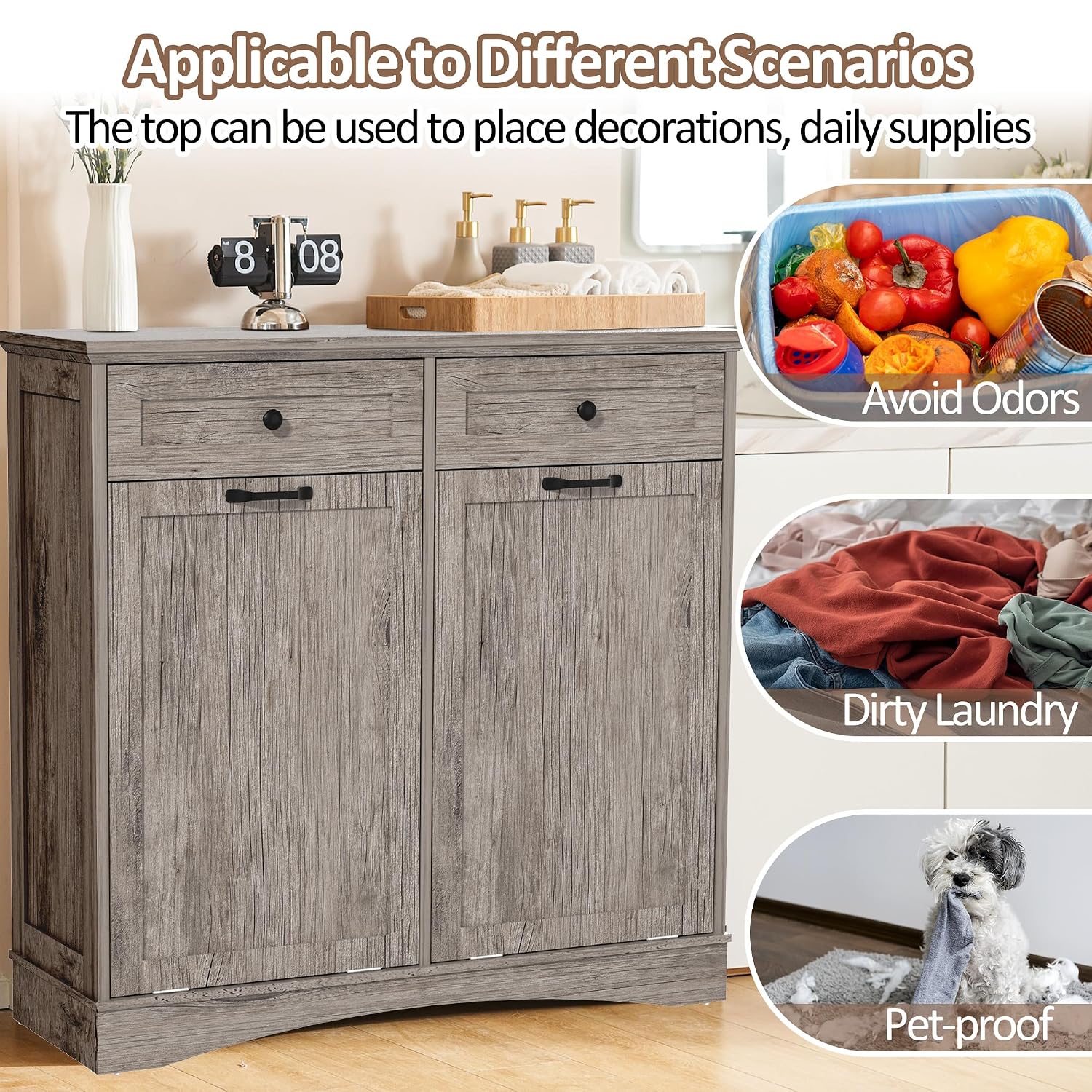 Detalle 2 de OUTGUAVA Double Tilt-Out Trash Cabinet, Gray, 26-Gallon Capacity, Drawers