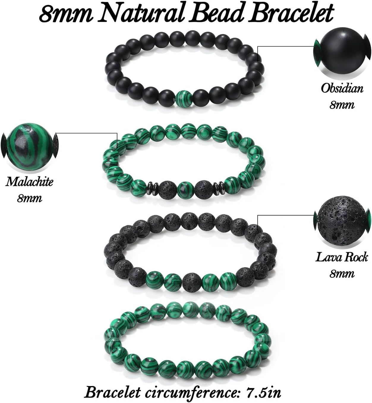 Thumbnail 2 de Sahoottie Men’s Beaded Bracelets – 4pc Tigers Eye 8mm Crystal Stone Set (Elastic, 7.5in) in Gift Box