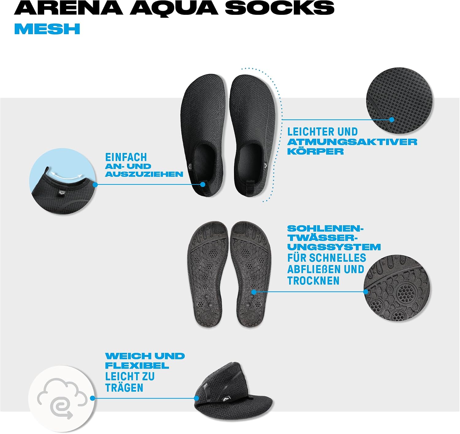 Detalle de Arena Aqua Socks Honeycomb Wasserschuhe – Unisex, schnelltrocknend und griffig