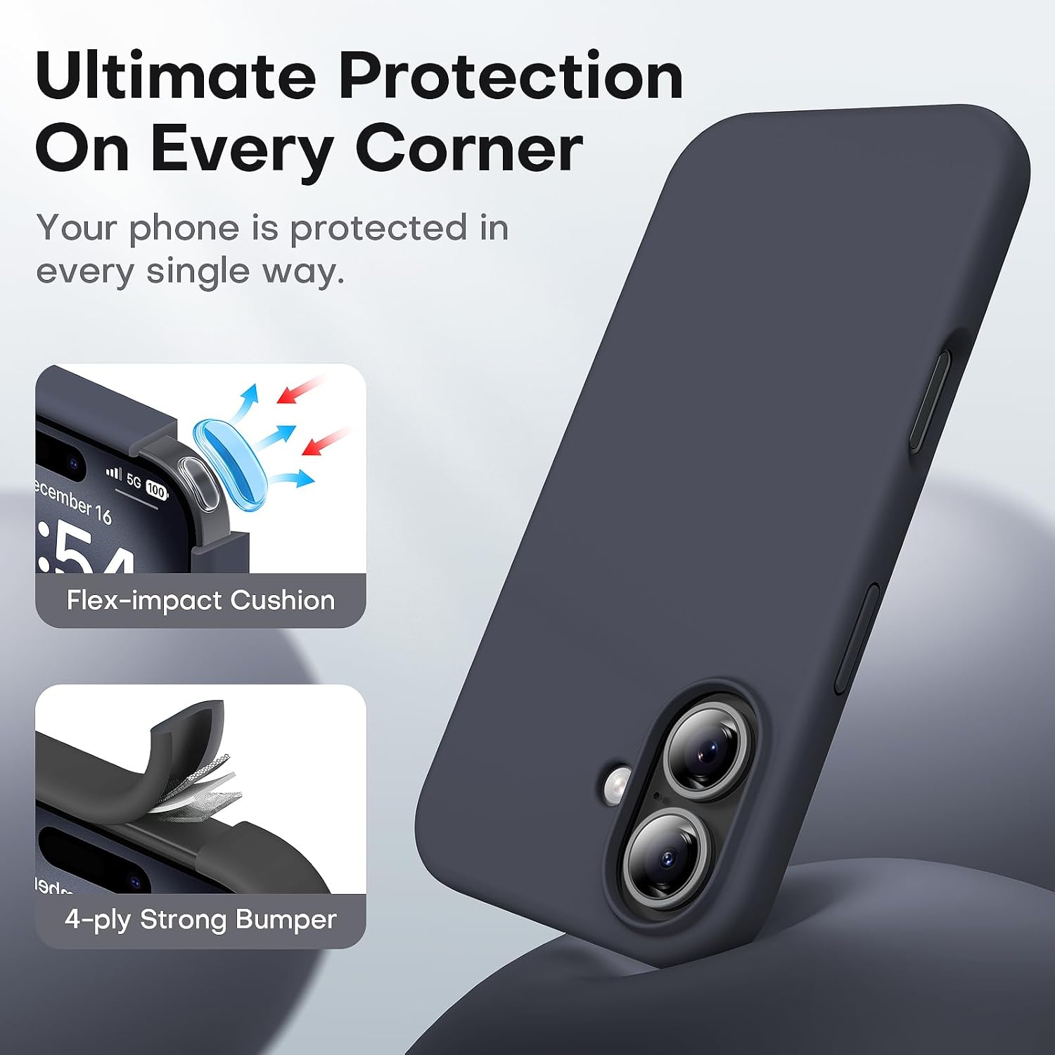 Detalle 2 de TOCOL Silicone Case for iPhone 16 (6.1-inch) – Liquid Silicone, Black