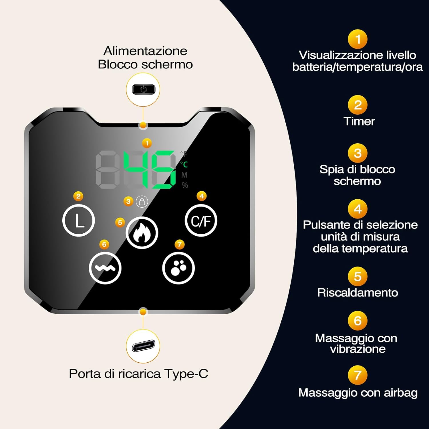 Detalle de Cintura Massaggiante Lombare Senza Fili con Calore – Massaggio 3 in 1, 4 livelli di temperatura e batteria 4000mAh