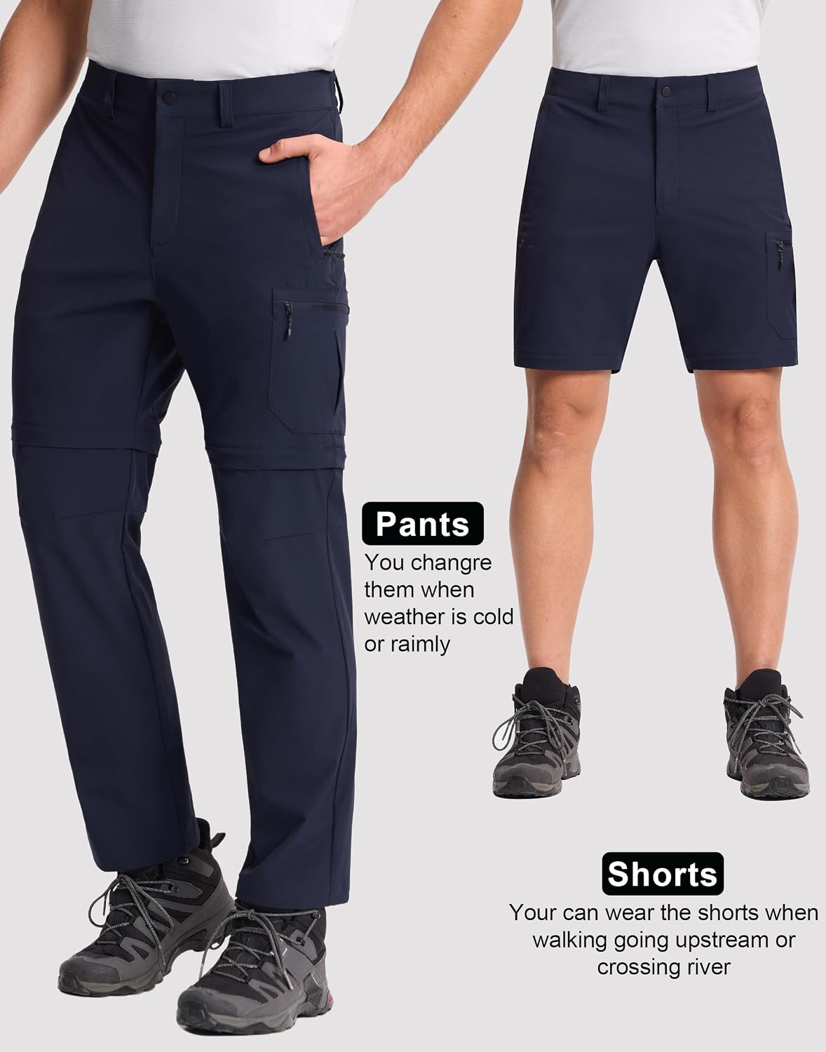 Detalle de Pioneer Camp Pantaloni da trekking da uomo 2 in 1: zip rimovibili, idrorepellenti e asciugatura rapida