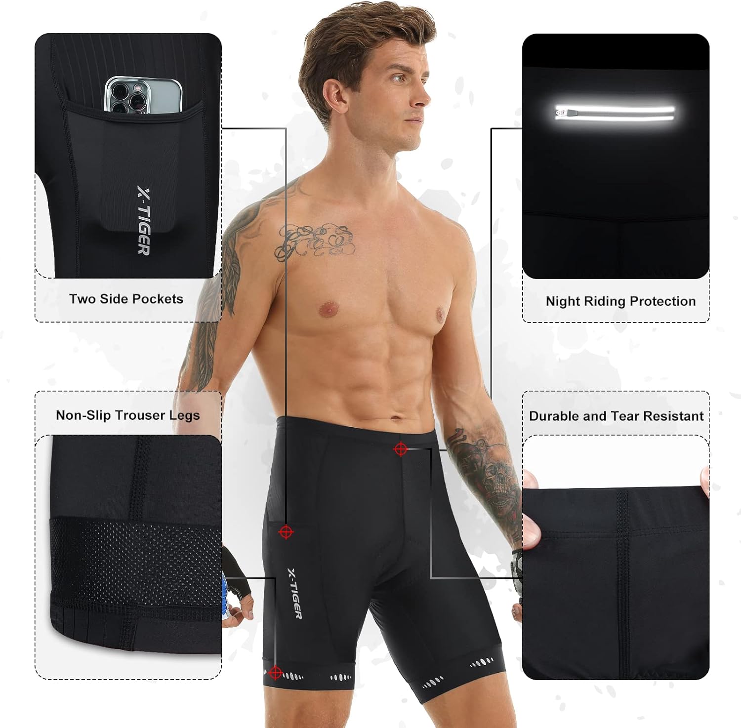 Thumbnail 2 de X-TIGER Radlerhose Herren mit 5D Sitzpolster – atmungsaktiv, schnelltrocknend & mit 3 Taschen