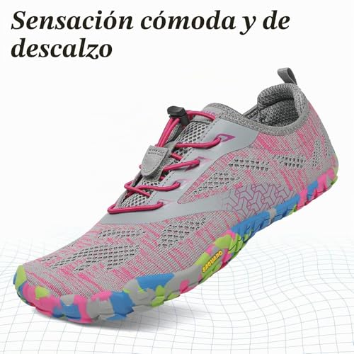 Detalle de SAGUARO Barefoot Zapatillas de Trail Running Minimalistas para Hombre y Mujer – Rosa Caramelo (42 EU)