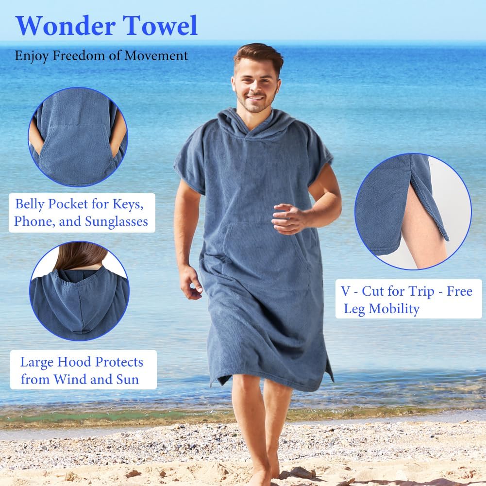 Detalle de AUYAO 5228122 strandponcho met capuchon, zakken en sneldrogende microvezel