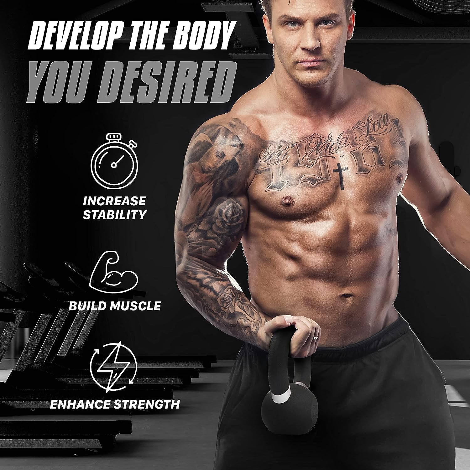 Thumbnail 4 de Yes4All kettlebell in ghisa da competizione, rivestite in polvere, impugnatura lunga (4–32 kg)