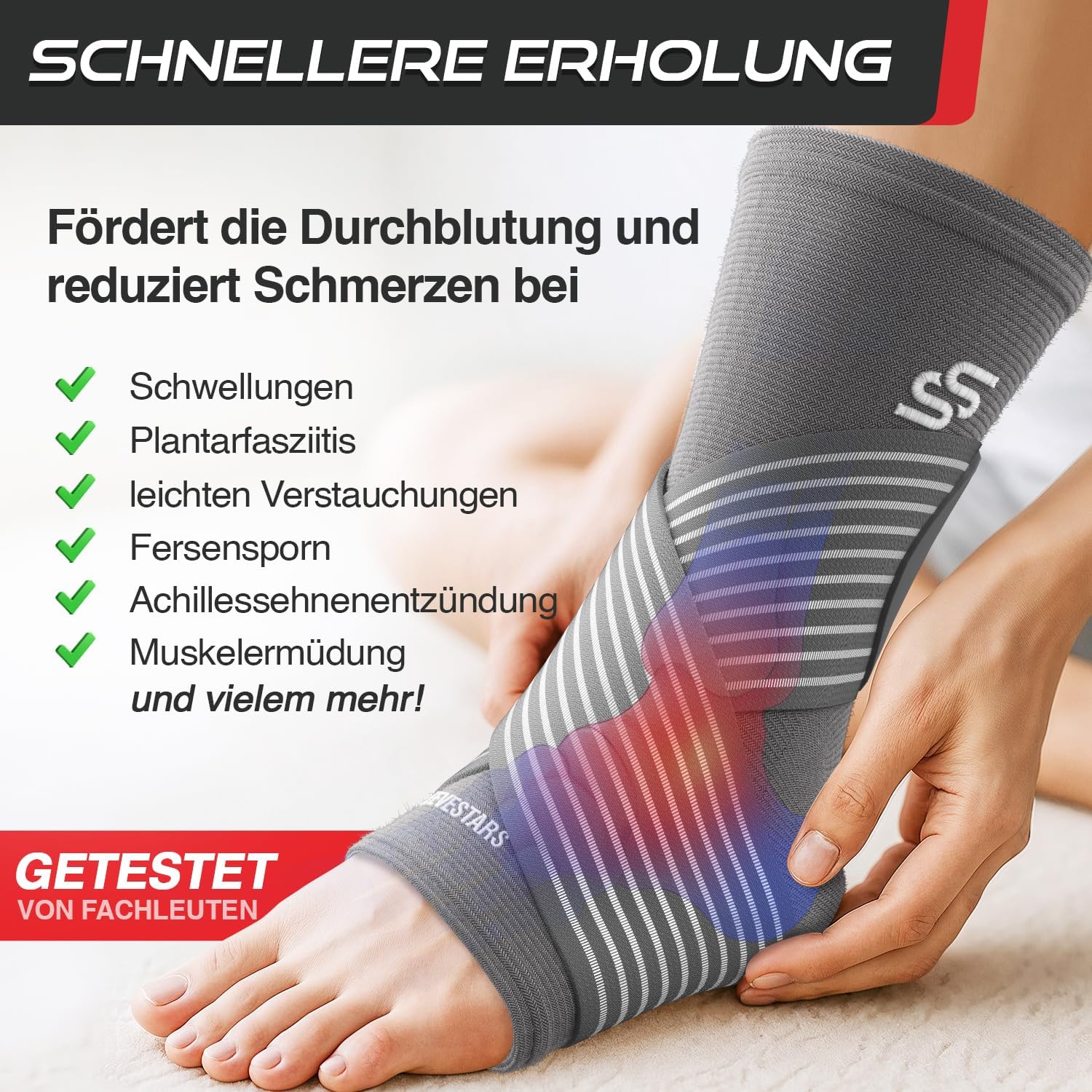 Detalle de Sleeve Stars Sprunggelenkbandage – verstellbare Knöchelbandage gegen Plantarfasziitis, Achillessehnenentzündung und Fußbeschwerden