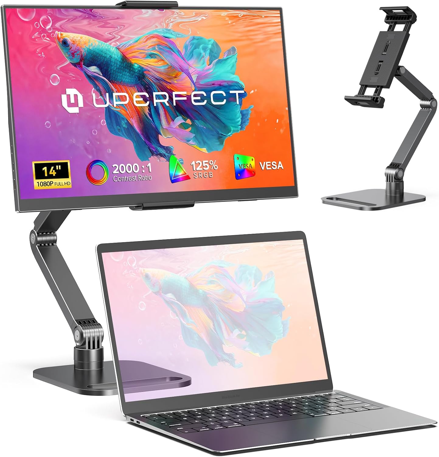 Detalle de UPERFECT Tragbarer Monitor 14" – 125% sRGB, HDR, matte IPS, Klappständer, USB-C/mini-HDMI