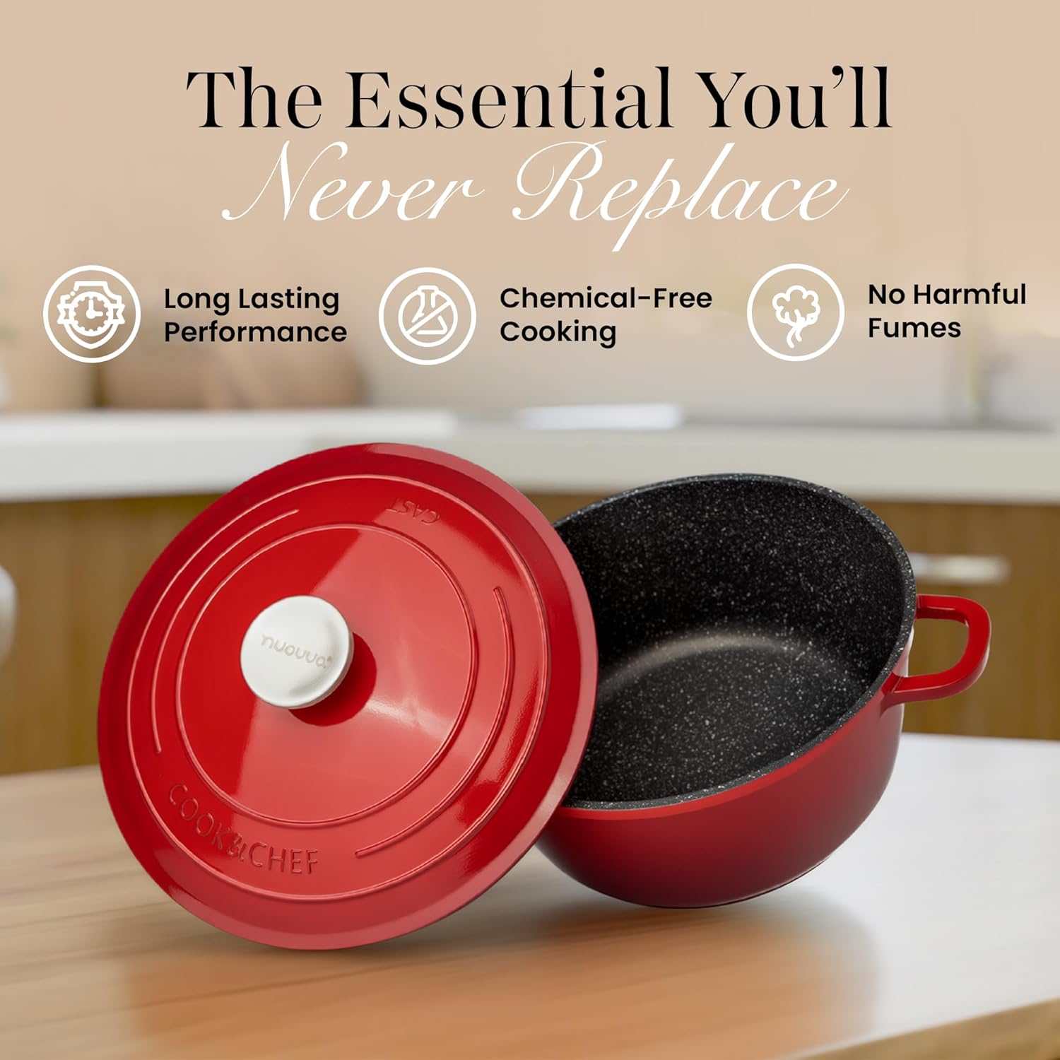 Thumbnail 3 de Nuovva Non-Stick Aluminium Deep Dutch Oven Pot with Lid (4L, 24cm) – Red
