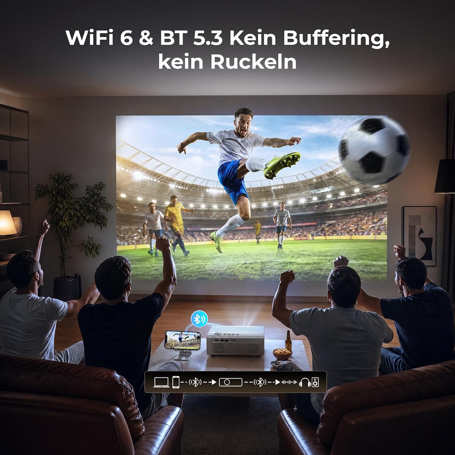 Detalle 2 de KOGATA GC357 4K Smart Beamer mit WLAN & Bluetooth – HDR10+ Auto-Fokus, 6D Keystone, Dolby Audio, Heimkino für Garten & Streaming