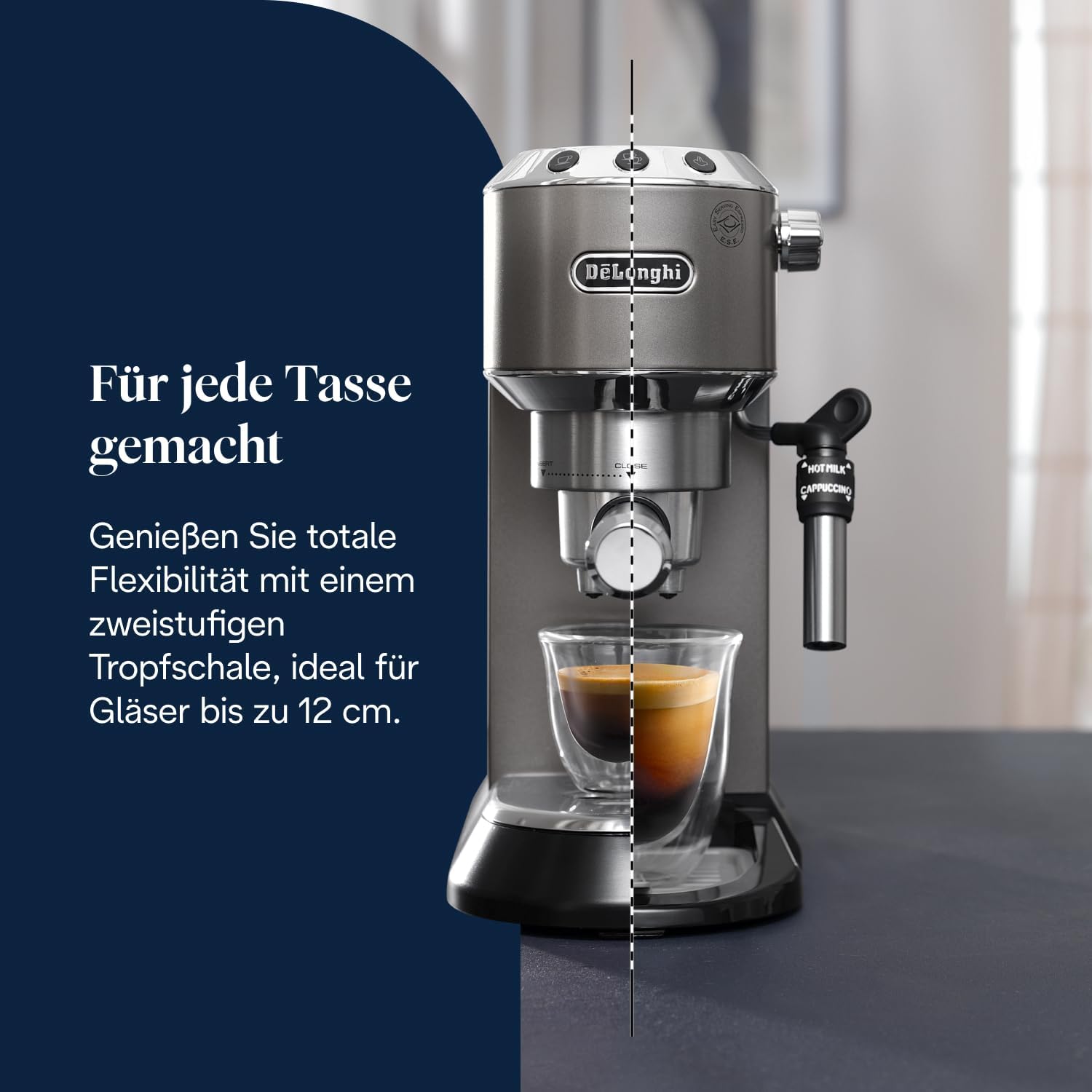 Thumbnail 6 de De'Longhi Dedica Style EC685.TB – kompakte Siebträgermaschine Titan, 15 cm Breite