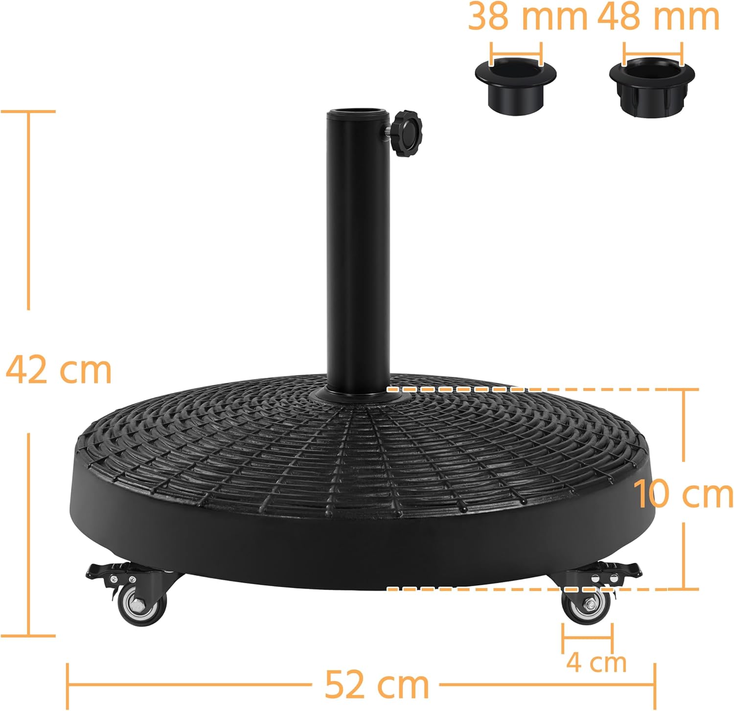 Detalle de Yaheetech Pied de Parasol à Roulettes 24 kg / Base 52 cm – Résine et métal pour parasol Ø 3,8 cm ou 4,8 cm