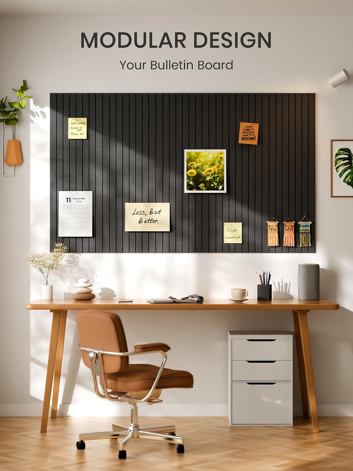 Detalle 2 de Bumusty FZB-L-12-8L-GY-UK Felt Bulletin Board, 12 Charcoal Gray Tiles