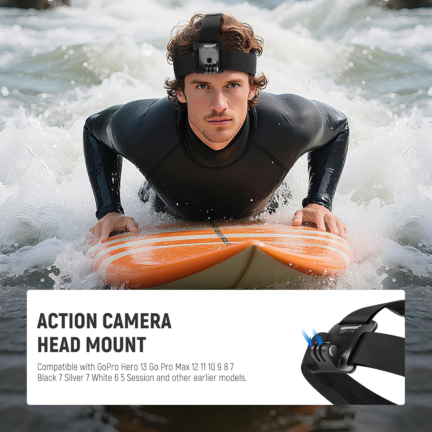 Detalle 2 de Neewer GP-71 adjustable head strap mount for GoPro HERO 13–7 (and earlier) action cameras