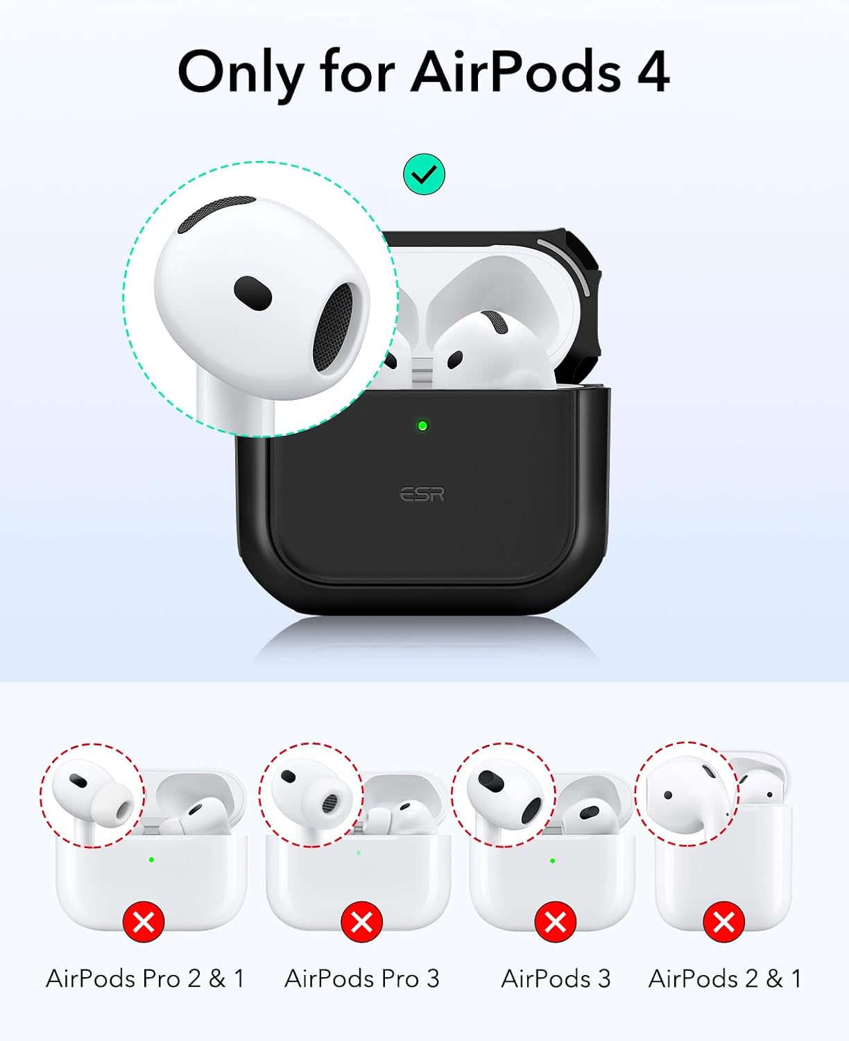 Detalle de ESR for AirPods 4 Case (USB-C, 2024) with MagSafe support, drop protection & lanyard – Black