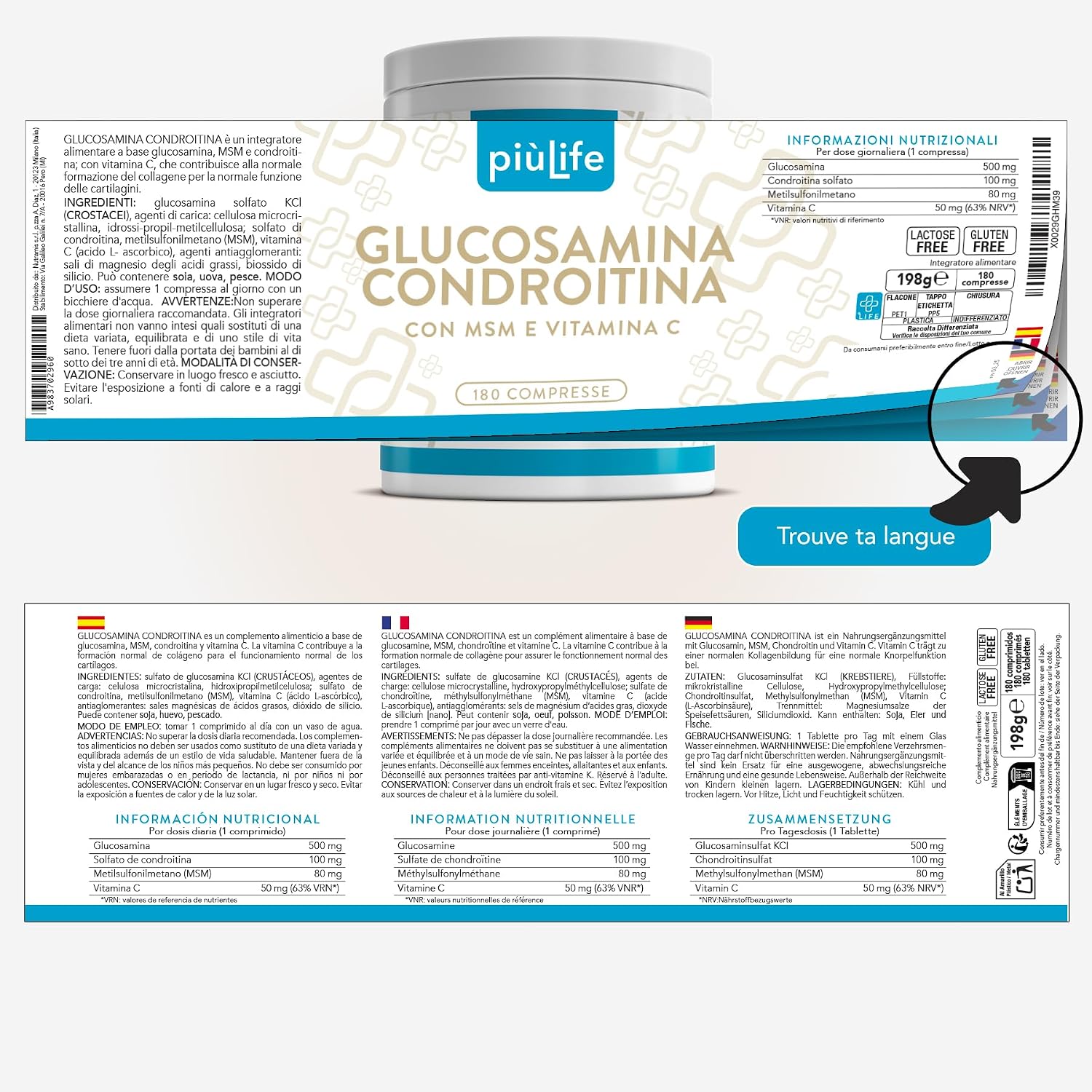 Thumbnail 6 de PiùLife Glucosamine 180 comprimés 💊