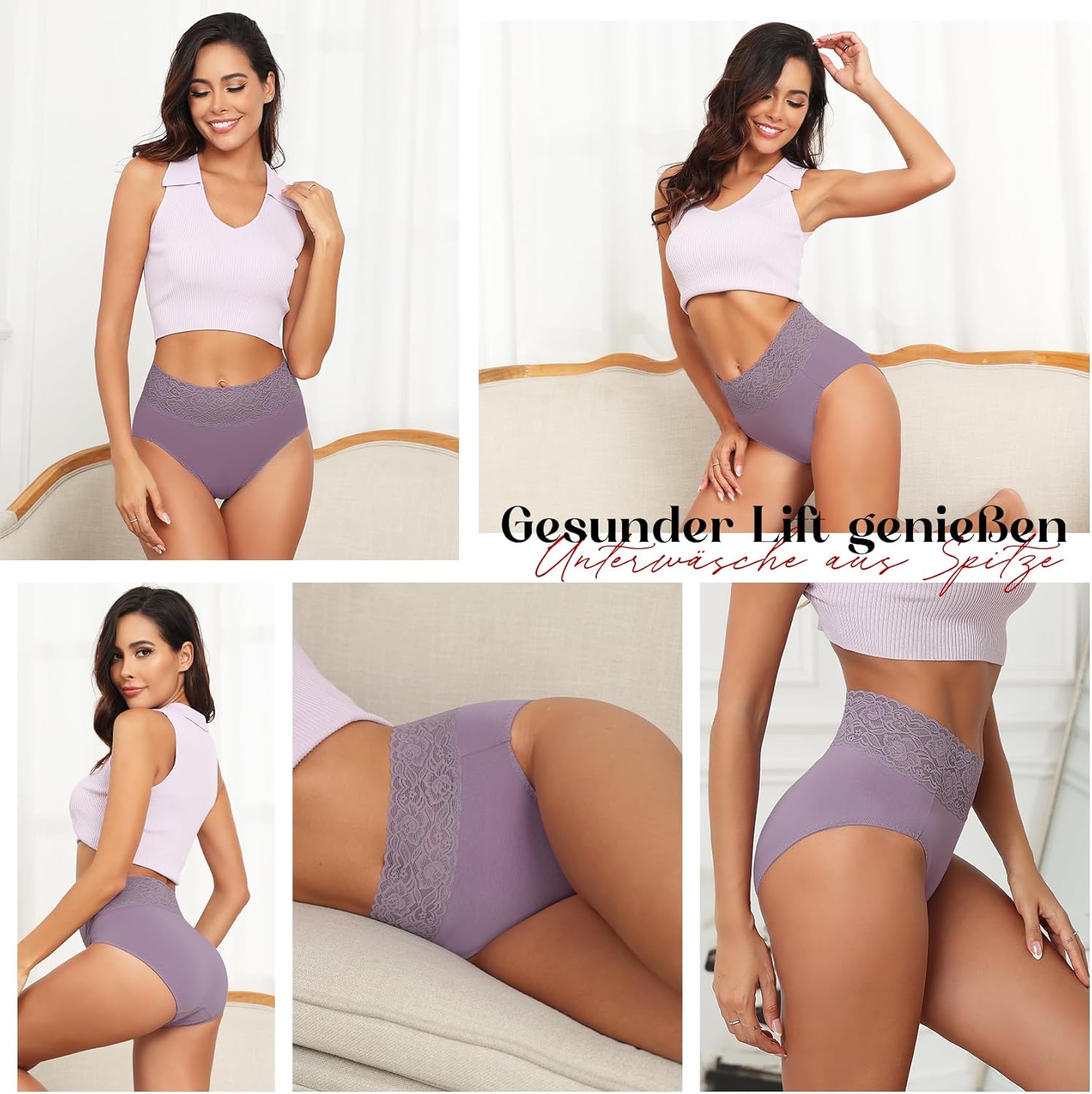 Thumbnail 4 de Wealurre Damen-Unterhosen High Waist im 5er-Pack aus Baumwolle mit Spitze